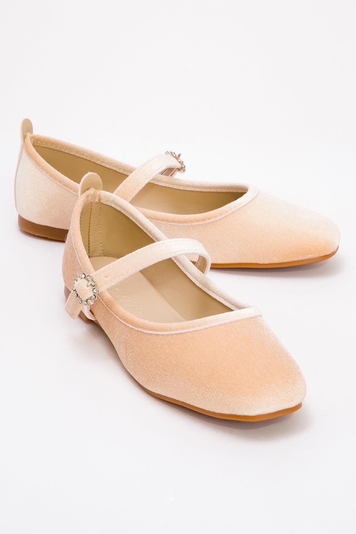 Kadın Kemerli Taşlı Küt Burunlu Babet TEN KADİFE - Görsel 2