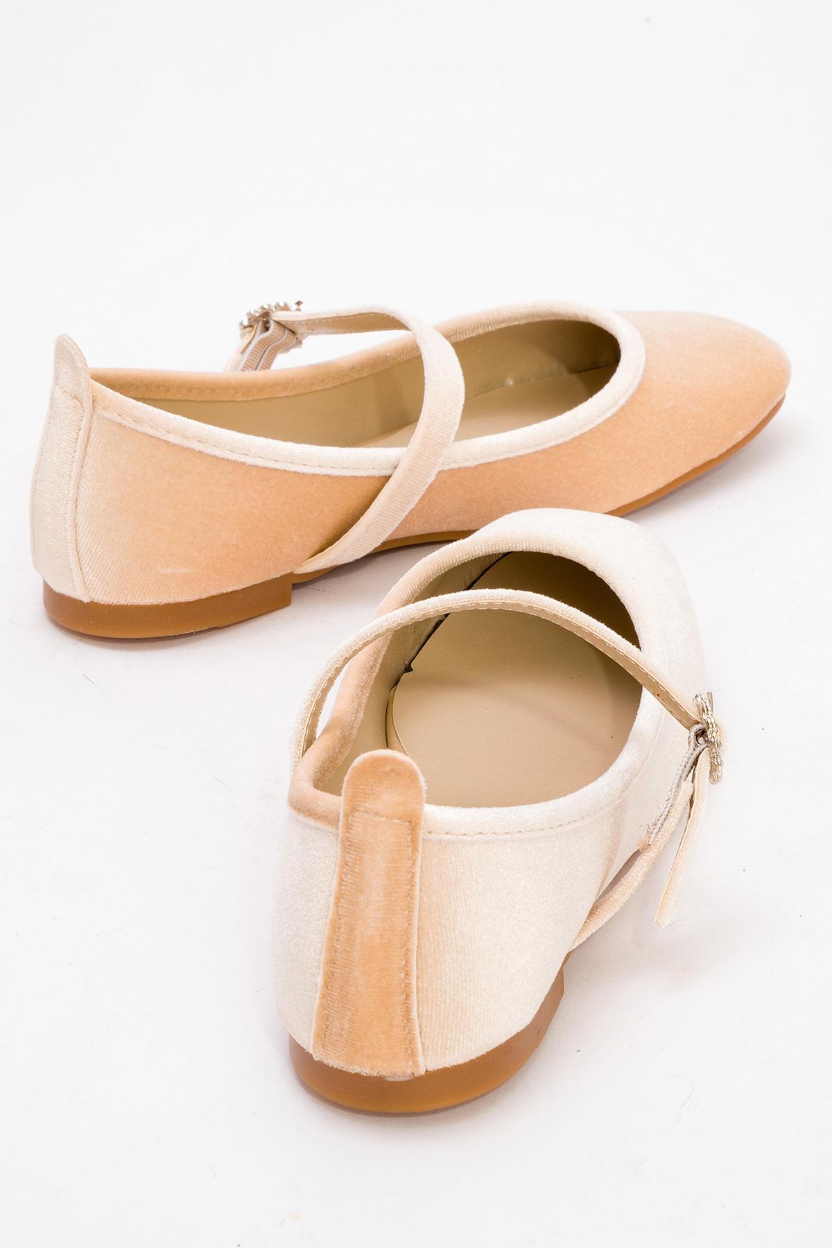 Kadın Kemerli Taşlı Küt Burunlu Babet TEN KADİFE - Görsel 5