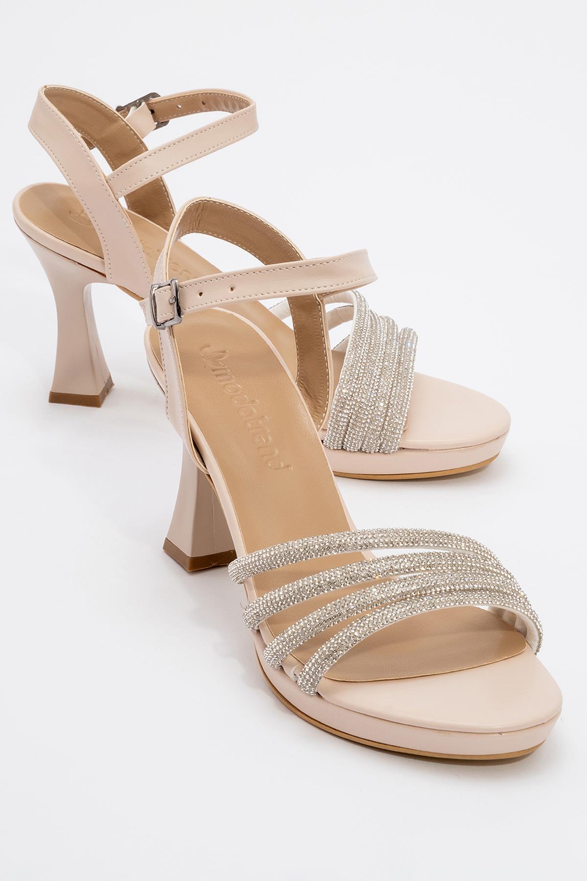 Kadın Biyeli Taşlı Topuklu Sandalet TEN CİLT - Görsel 2