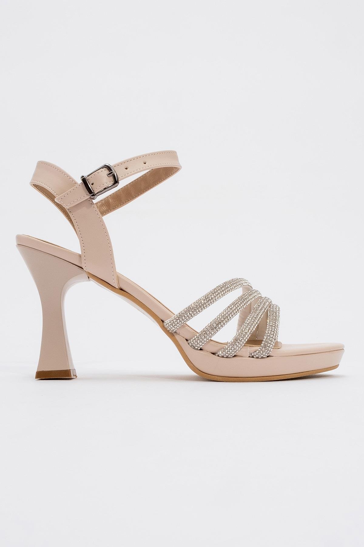 Kadın Biyeli Taşlı Topuklu Sandalet TEN CİLT - Görsel 3