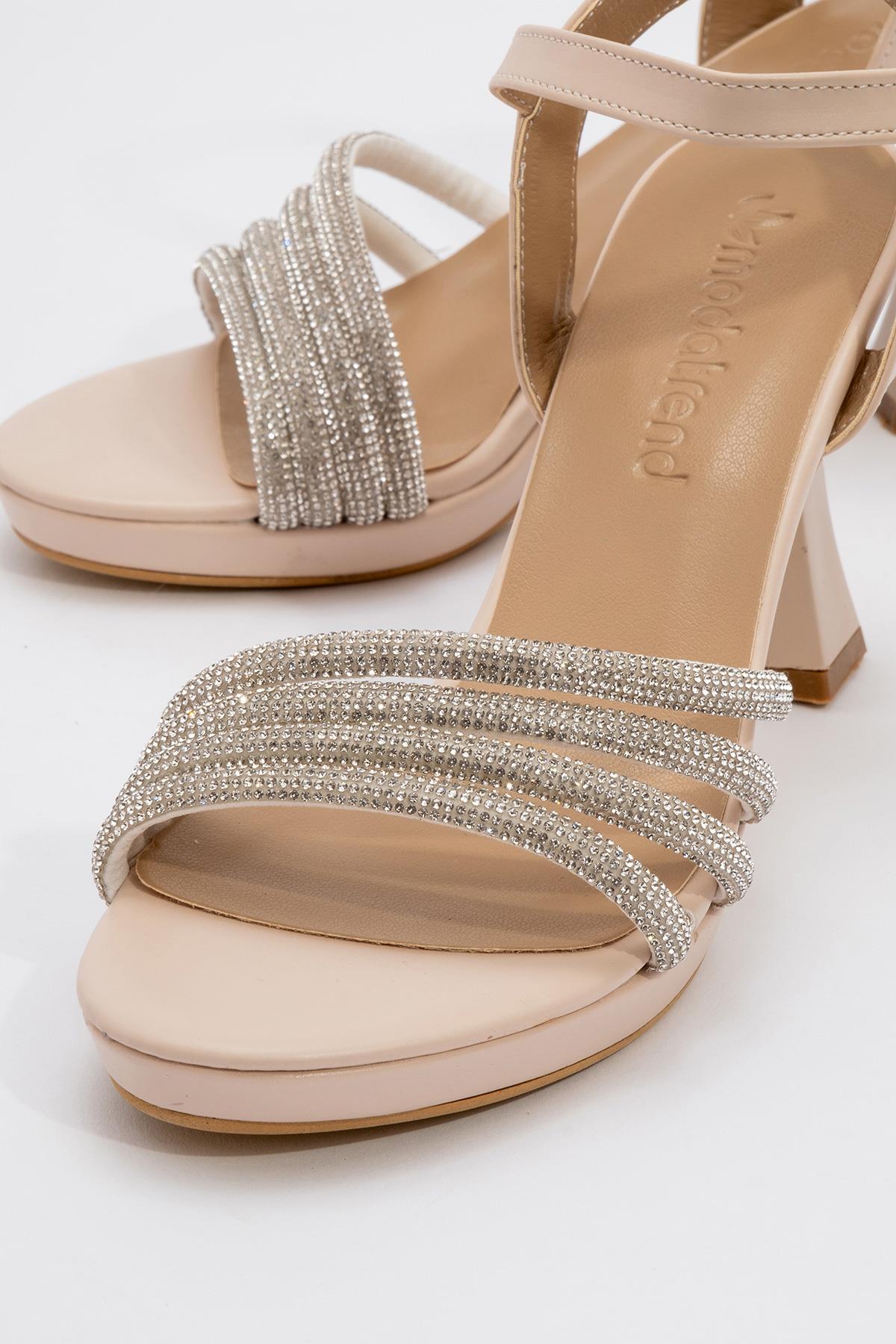 Kadın Biyeli Taşlı Topuklu Sandalet TEN CİLT - Görsel 4
