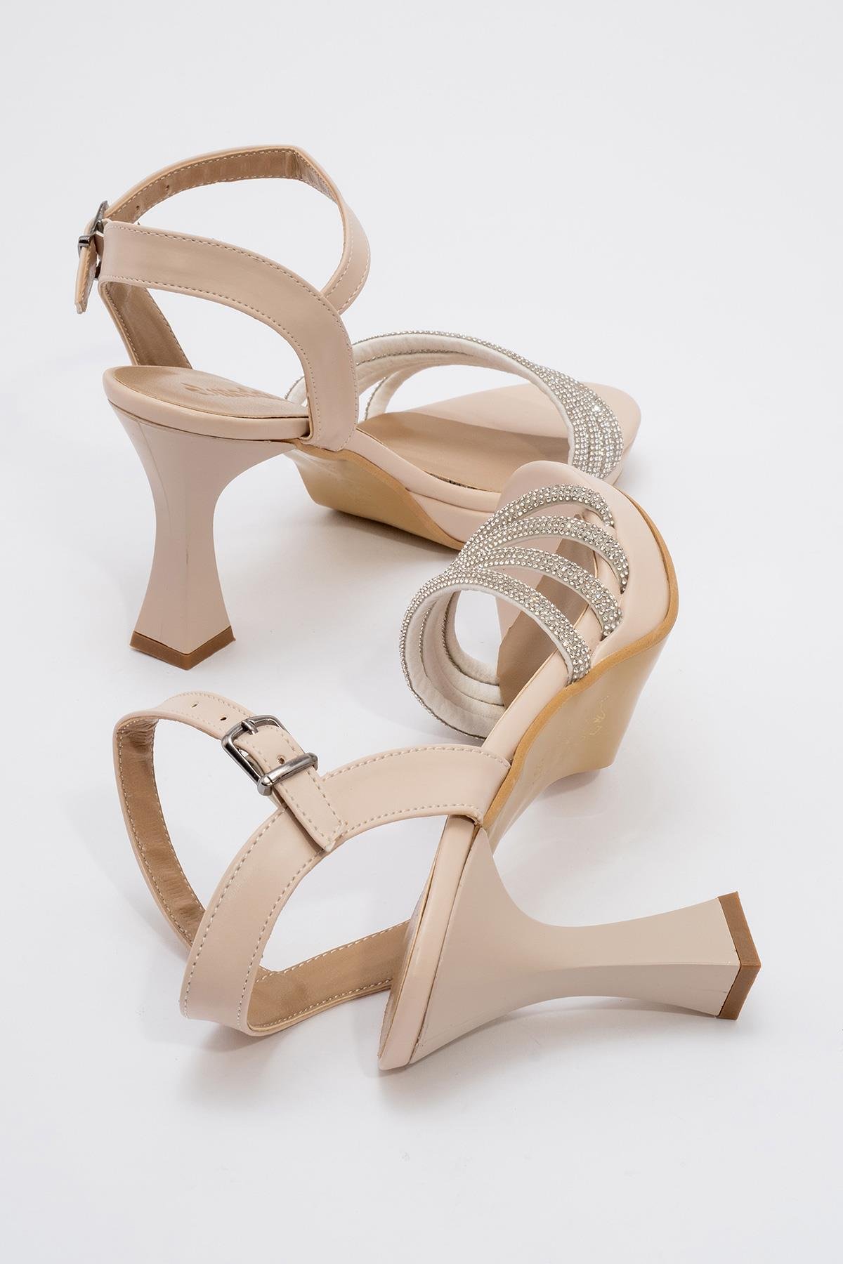 Kadın Biyeli Taşlı Topuklu Sandalet TEN CİLT - Görsel 5