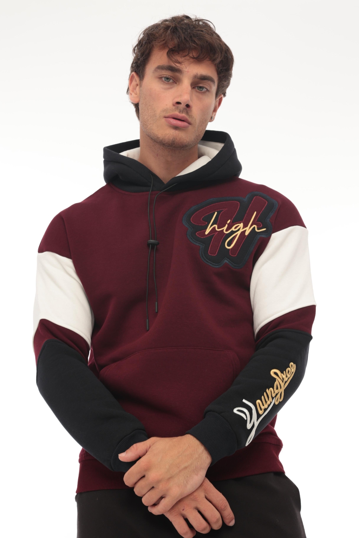 High Nakışlı Oversize Sweatshirt - Bordo- 2315