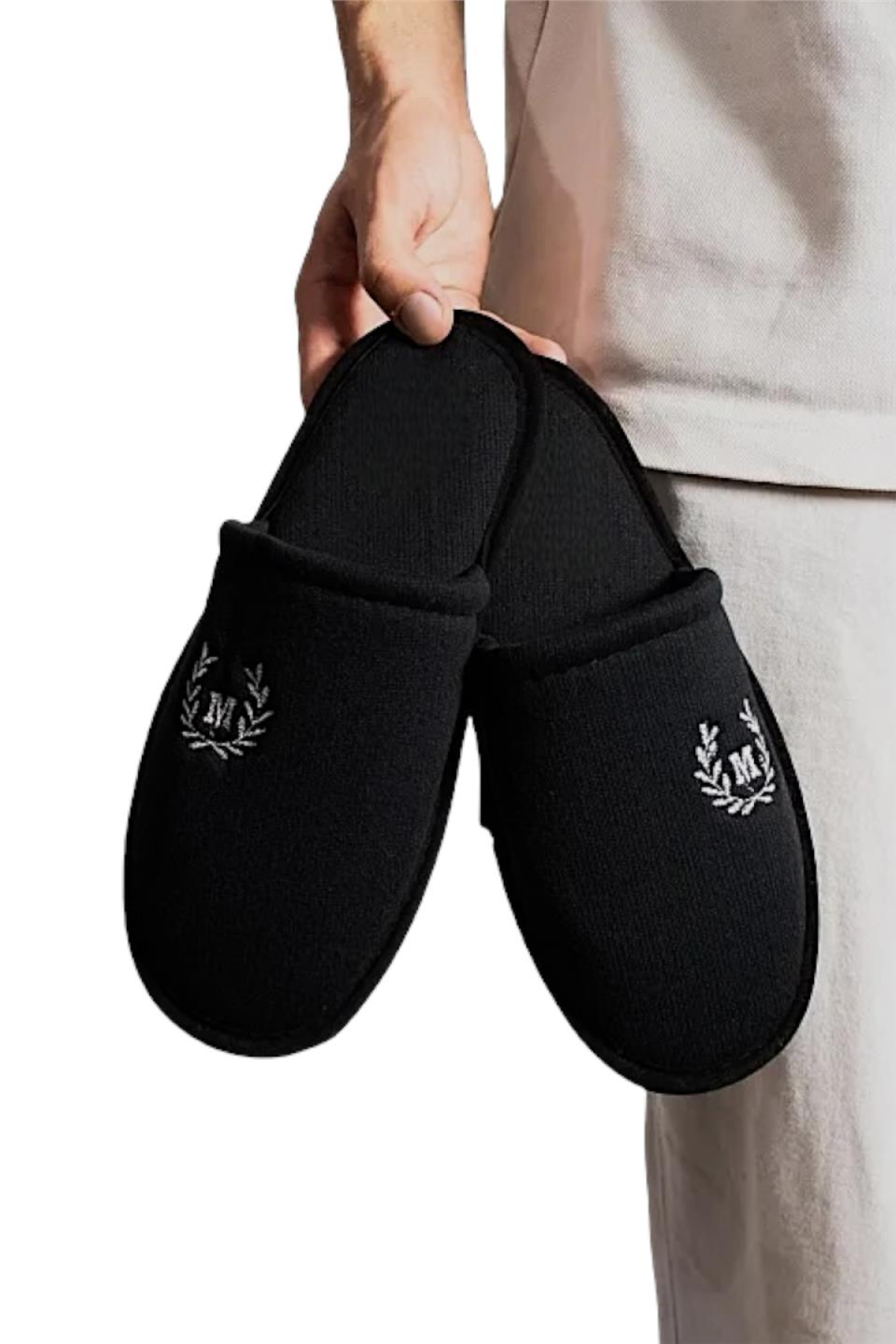 Kışlık Erkek Ev Terliği SİYAH - BEYAZ - Görsel 2