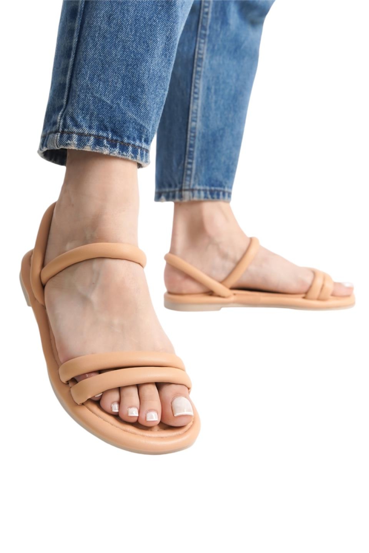 Ortapedik Kadın Sandalet Çift Bantlı Anatomik Rahat Puf Taban VİZON - Görsel 2