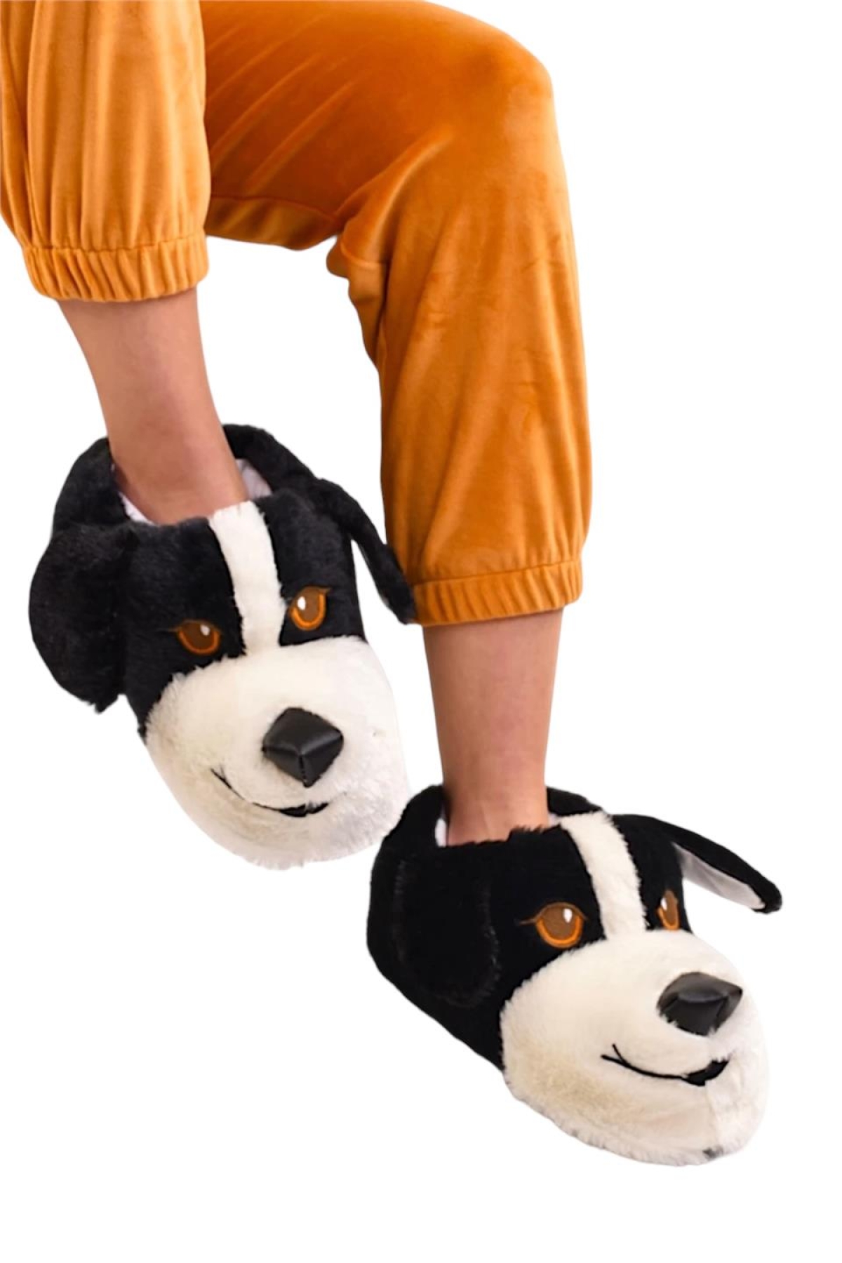 Unisex Sevimli Köpek Figürlü Kaymaz ve Ses Yapmaz Taban Ev Panduf SİYAH - Görsel 3