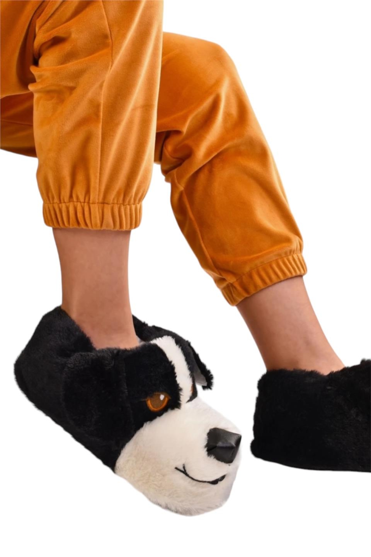 Unisex Sevimli Köpek Figürlü Kaymaz ve Ses Yapmaz Taban Ev Panduf SİYAH - Görsel 4