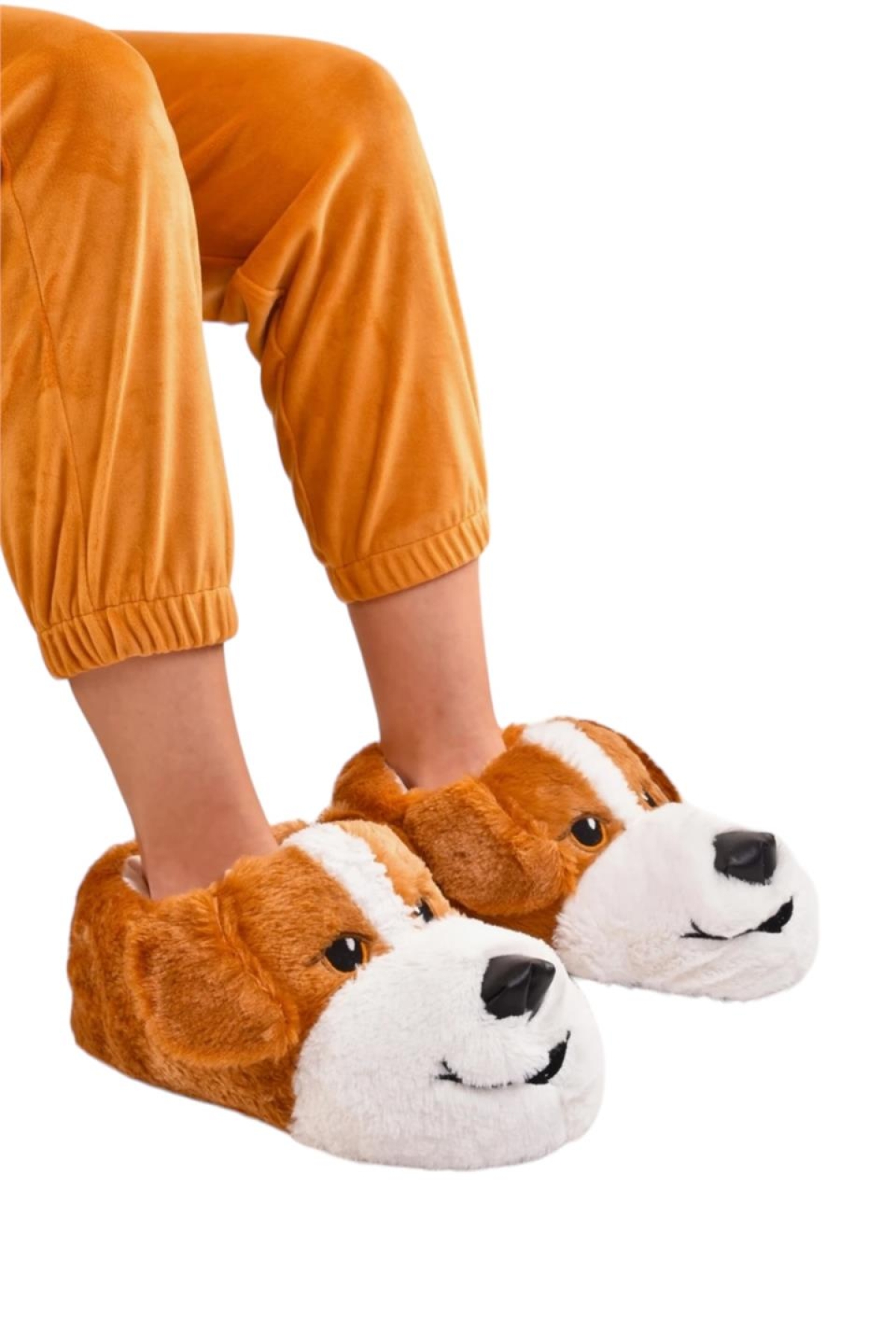 Unisex Sevimli Köpek Figürlü Kaymaz ve Ses Yapmaz Taban Ev Panduf TABA - Görsel 3