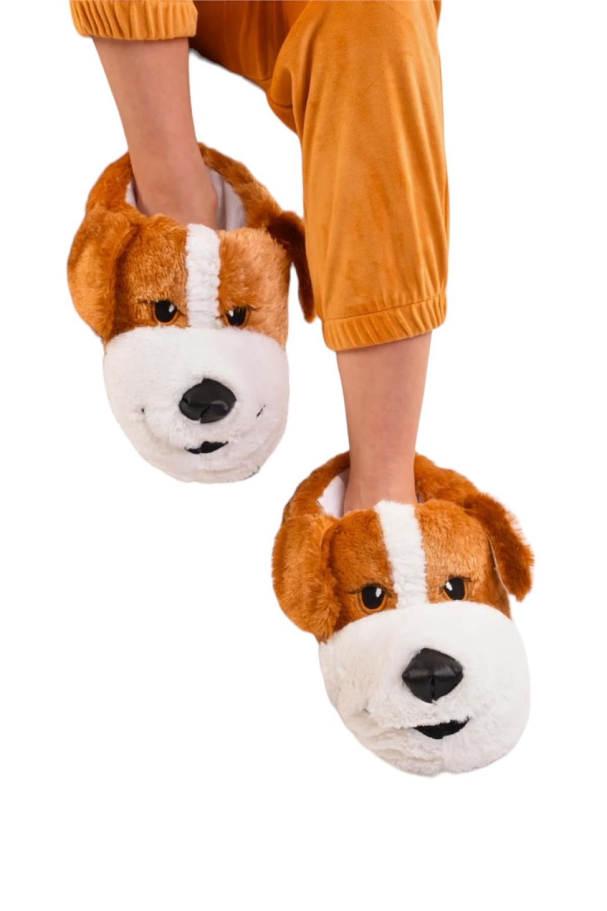 Unisex Sevimli Köpek Figürlü Kaymaz ve Ses Yapmaz Taban Ev Panduf TABA - Görsel 4