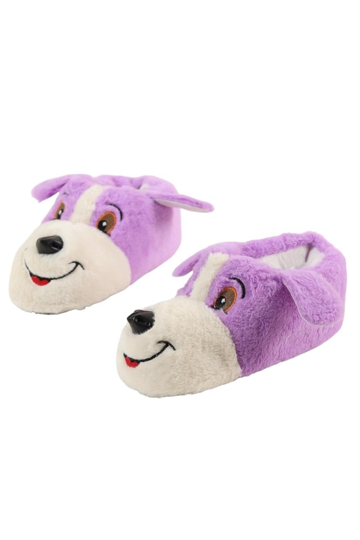 Unisex Sevimli Köpek Figürlü Kaymaz ve Ses Yapmaz Taban Ev Panduf Lila - Görsel 4