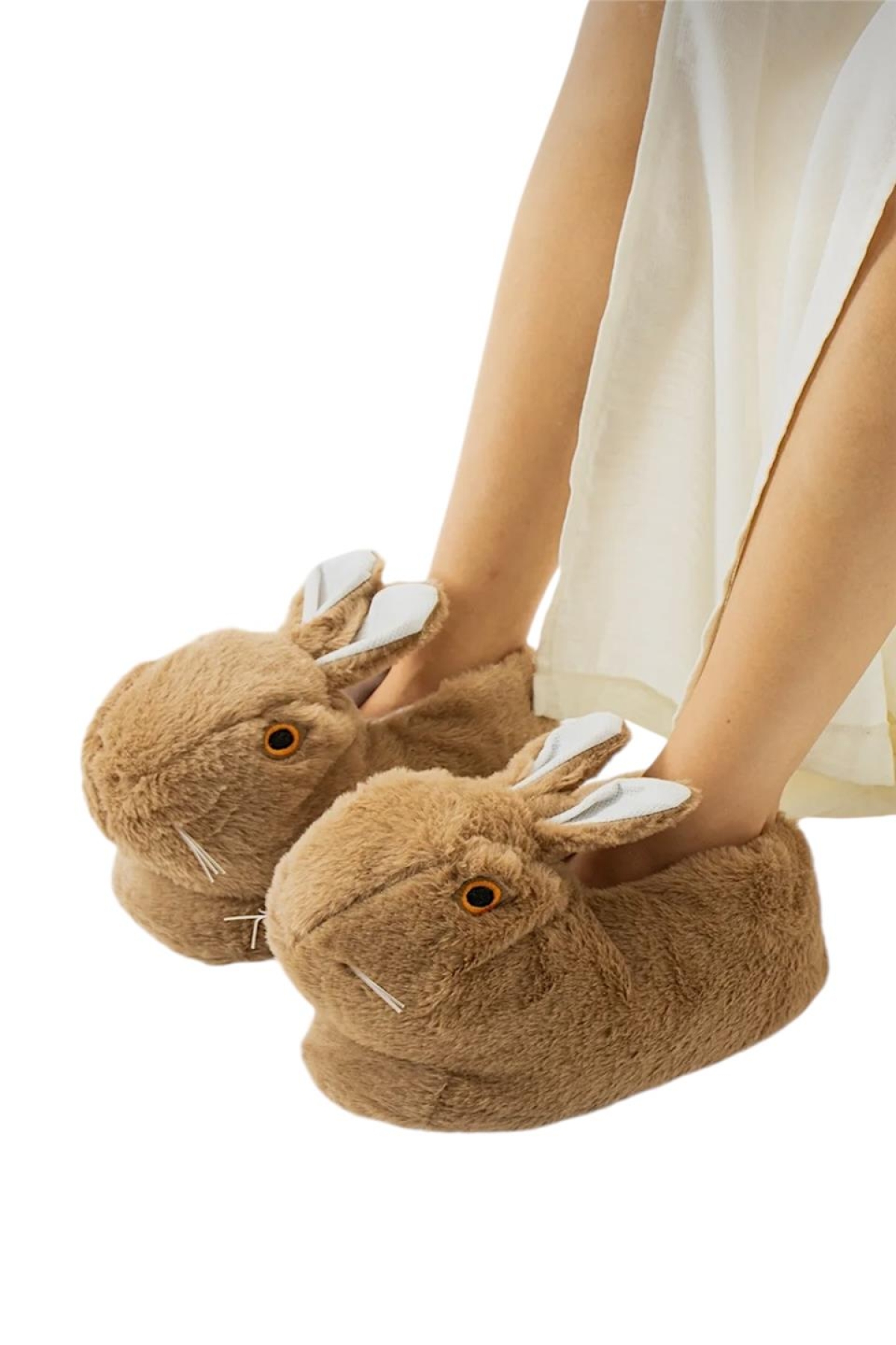 Peluş Tavşan Figürlü Kaymaz ve Ses Yapmaz Ev Panduf KAHVERENGİ - Görsel 4