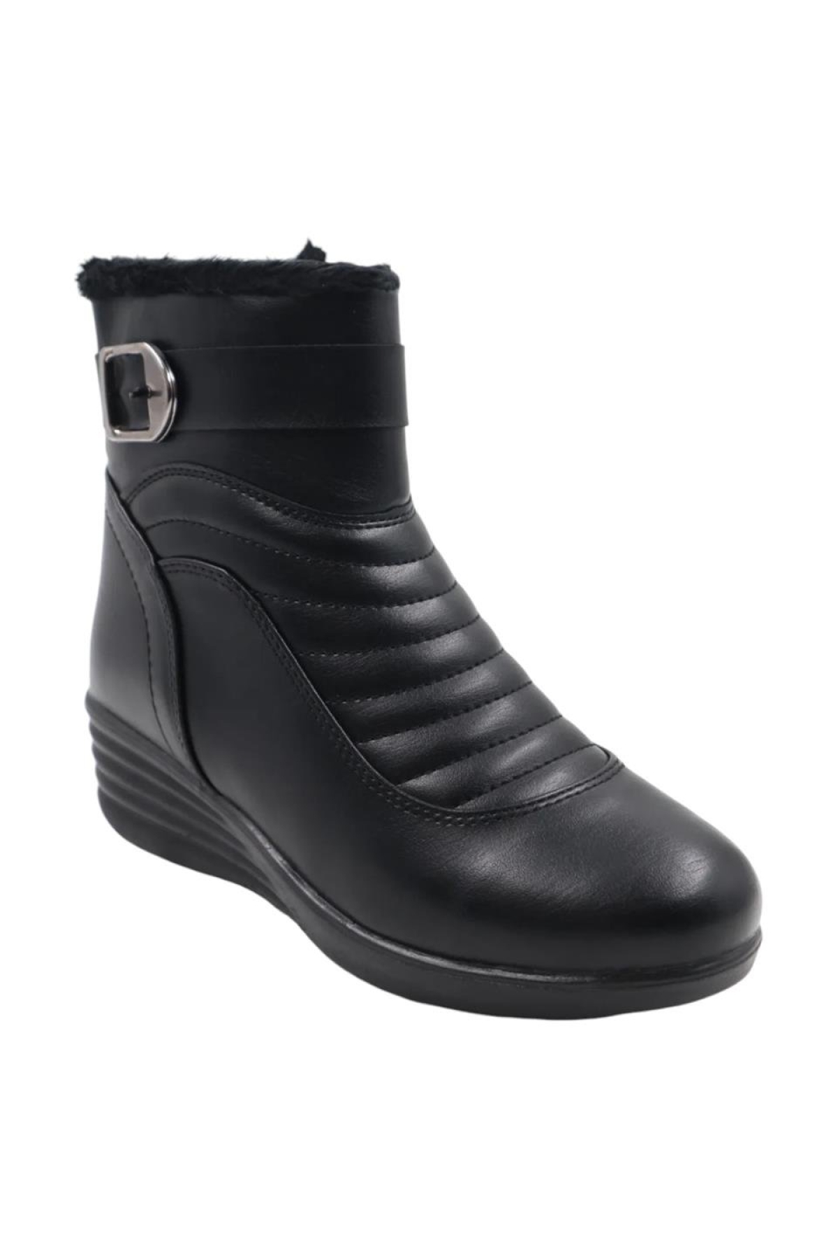 Kadın Fermuarlı Kürklü Soğuk Geçirmez Hafif Kaydırmaz Taban Bot (36-42 Numara) SİYAH - Görsel 7