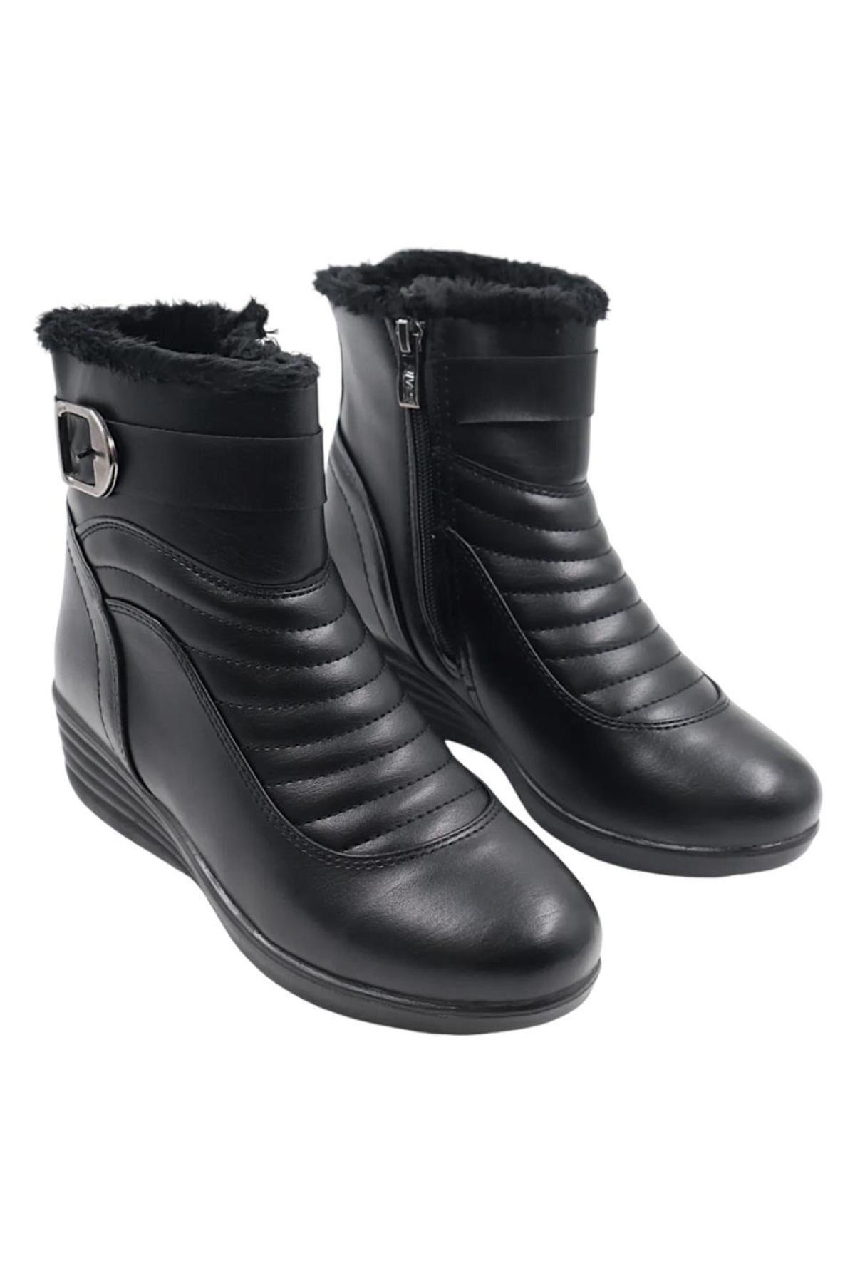 Kadın Fermuarlı Kürklü Soğuk Geçirmez Hafif Kaydırmaz Taban Bot (36-42 Numara) SİYAH - Görsel 8