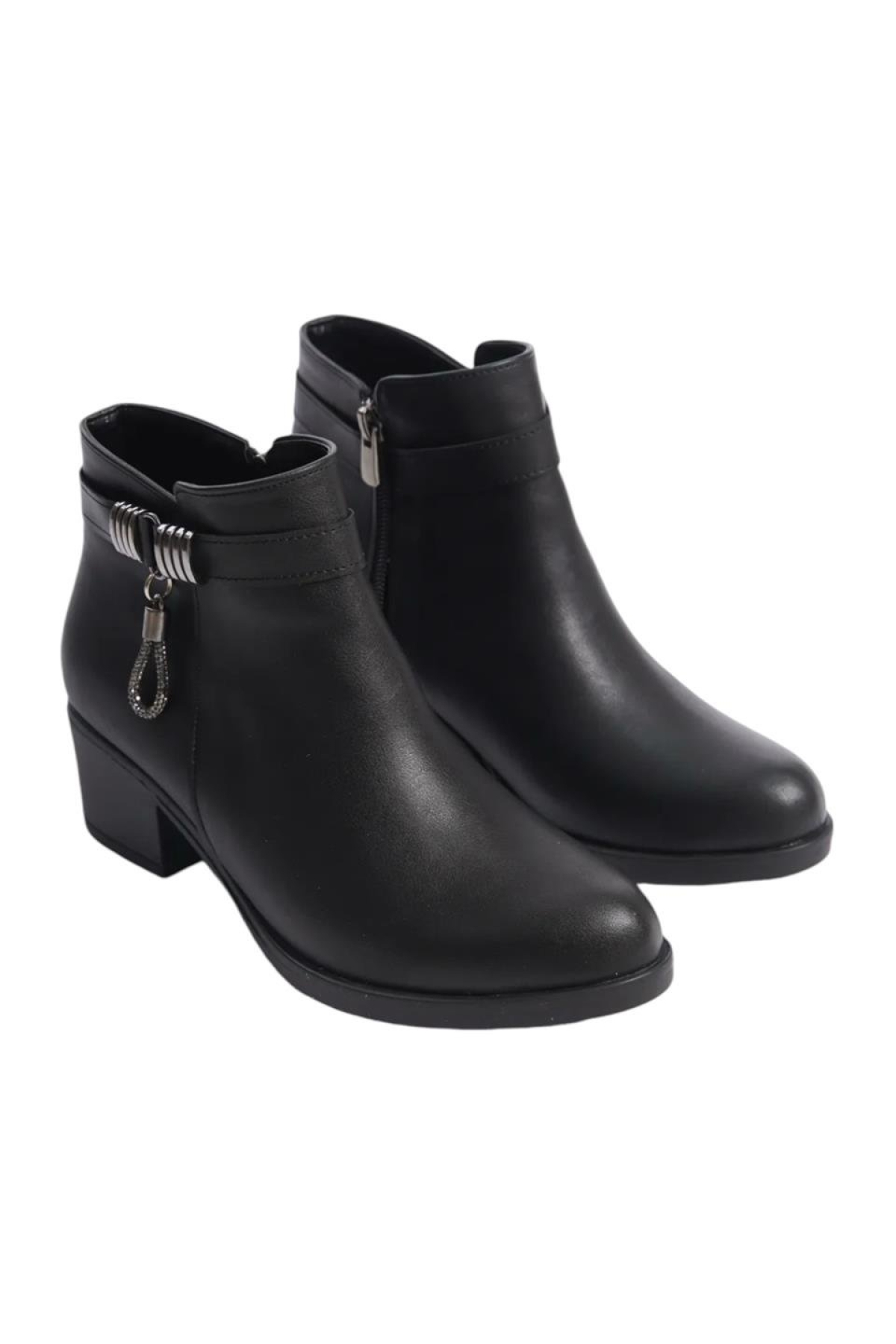 Topuklu Fermuarlı Tokalı Rahat Kadın Bot (5,5 Cm) SİYAH - Görsel 5