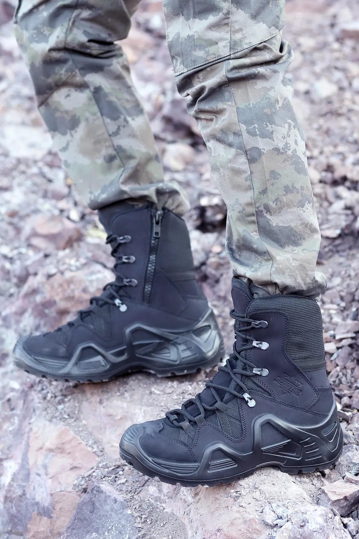 P1491 Hakiki Deri Fermuarlı Avcı Botu Askeri Postal Erkek Bot - Görsel 4