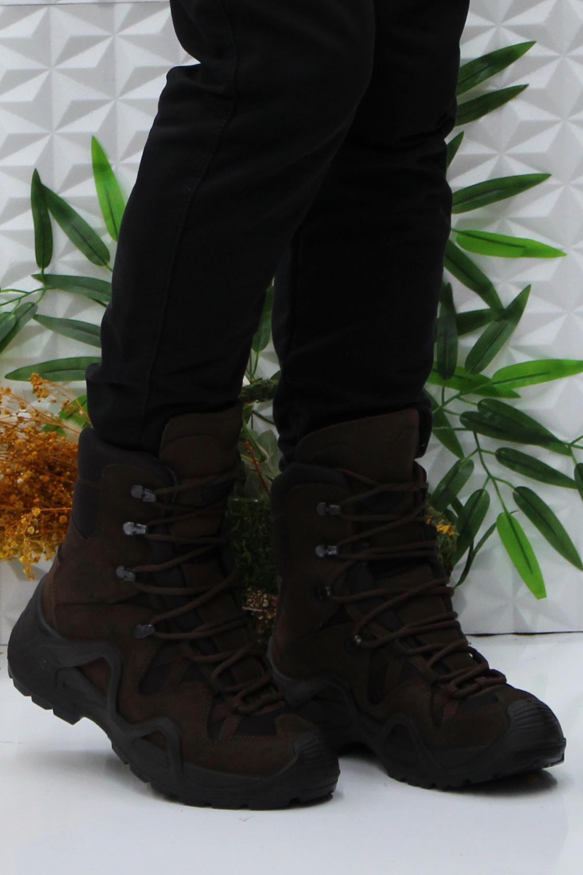 P1490 Kahve Hakiki Deri Avcı Botu Askeri Postal Su Geçirmez Erkek Bot - Görsel 2