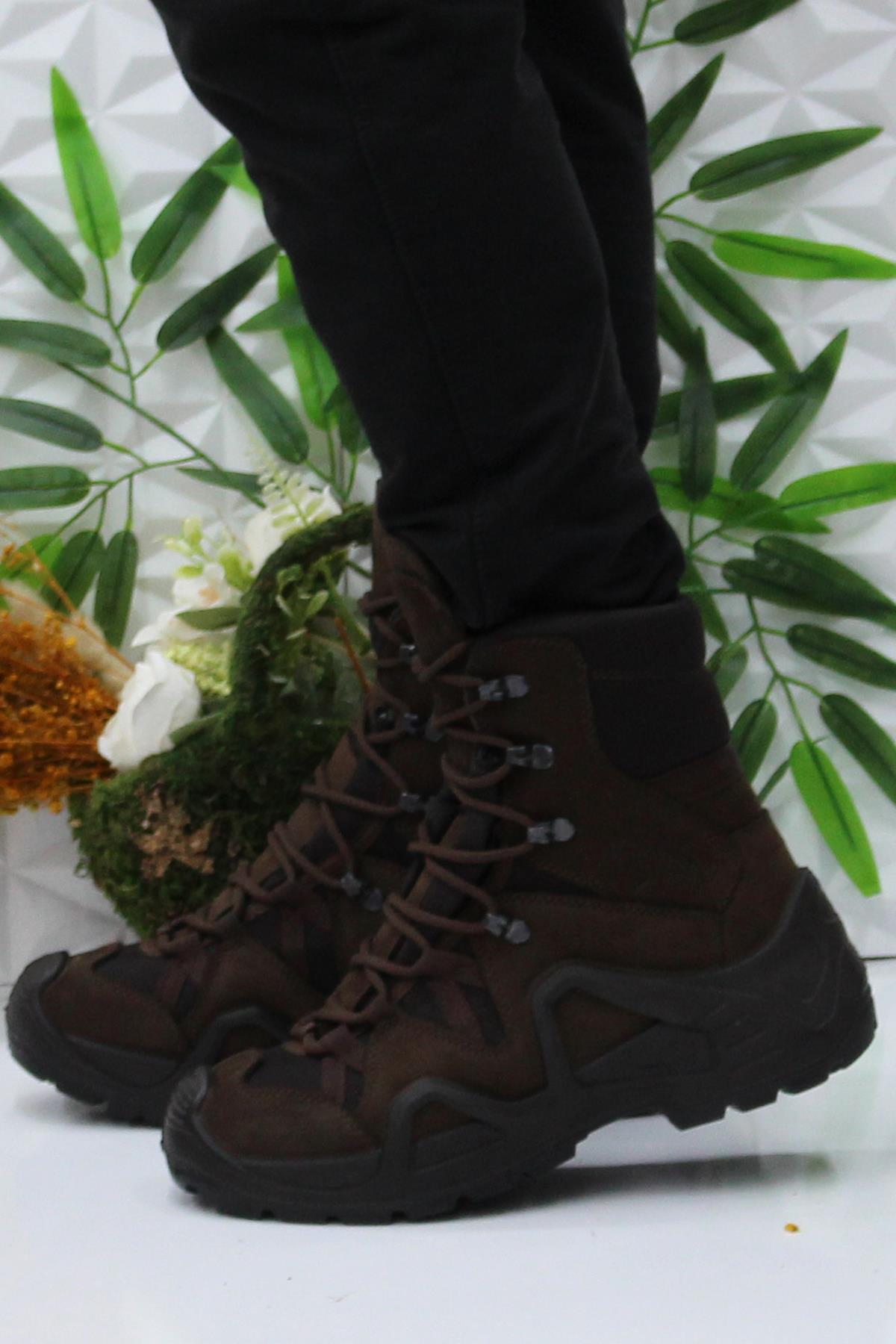 P1490 Kahve Hakiki Deri Avcı Botu Askeri Postal Su Geçirmez Erkek Bot - Görsel 3