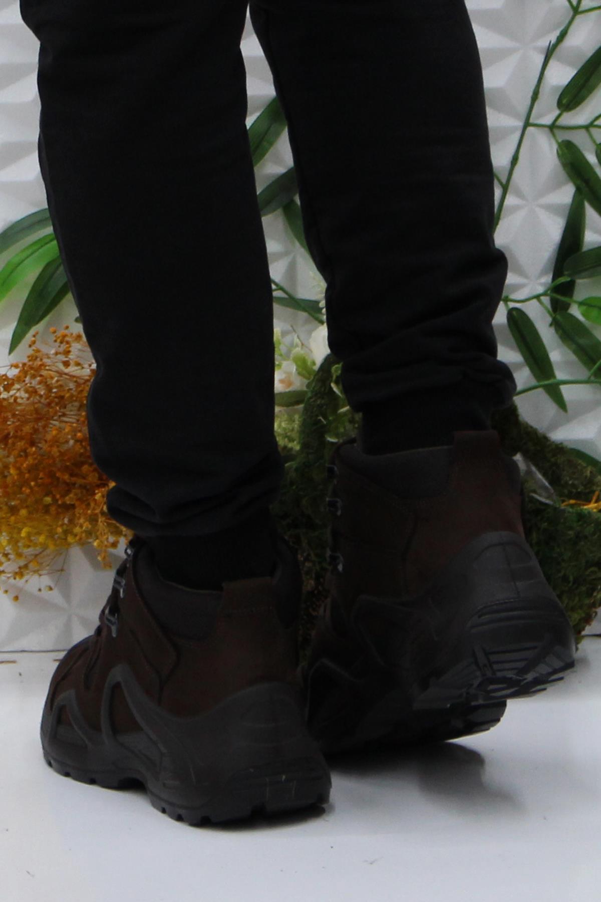 P1492 Kahve Hakiki Deri Avcı Botu Askeri Postal Su Geçirmez Erkek Bot - Görsel 5