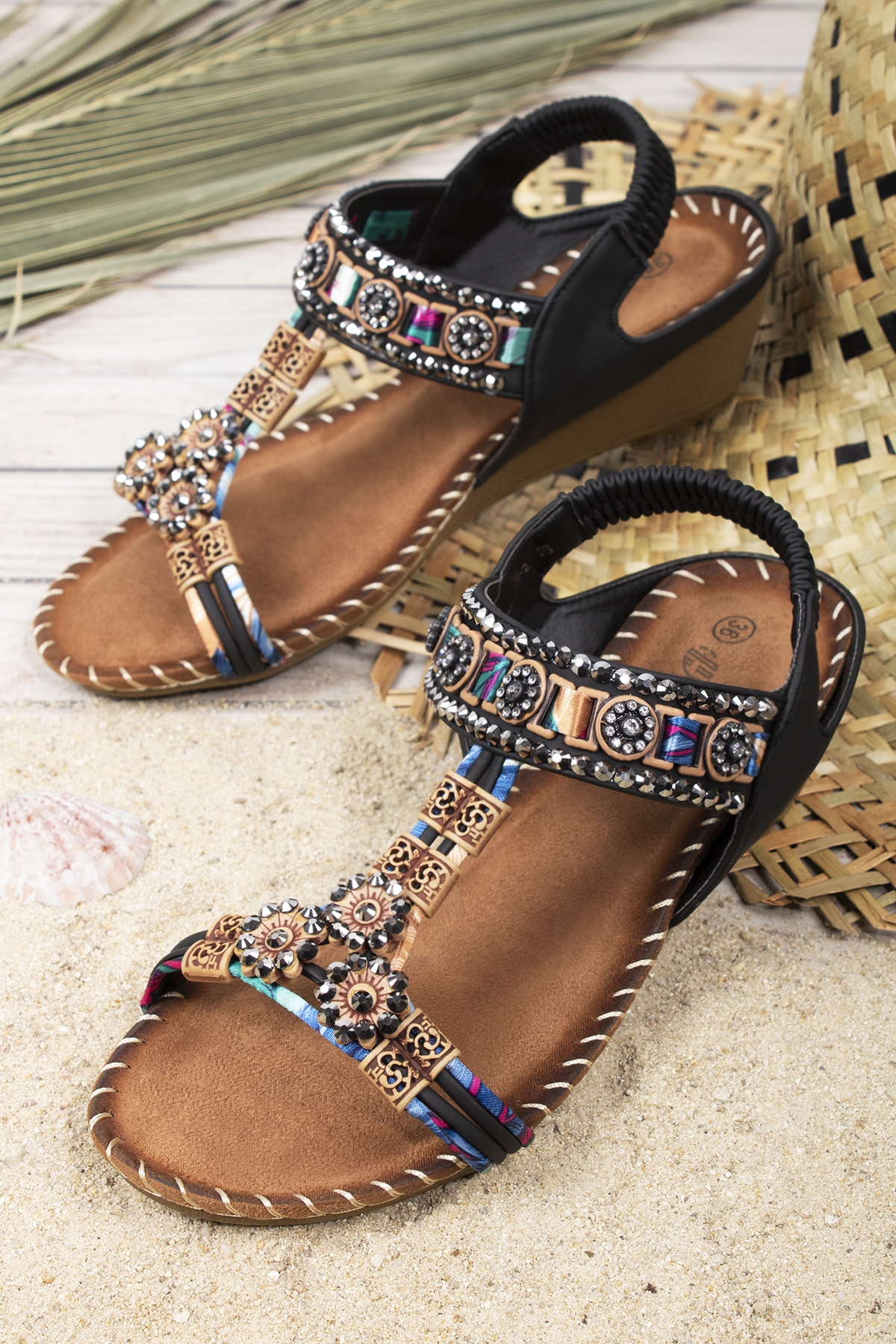 Caroline Anatomik Ortopedik Taşlı Günlük Kadın Sandalet - Görsel 2