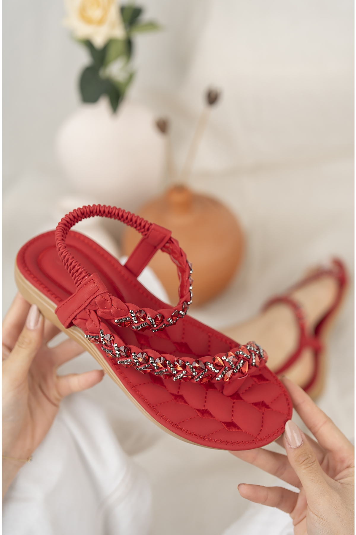 Beauty Anatomik Parmak Arası Taşlı Günlük Kadın Sandalet - Görsel 4