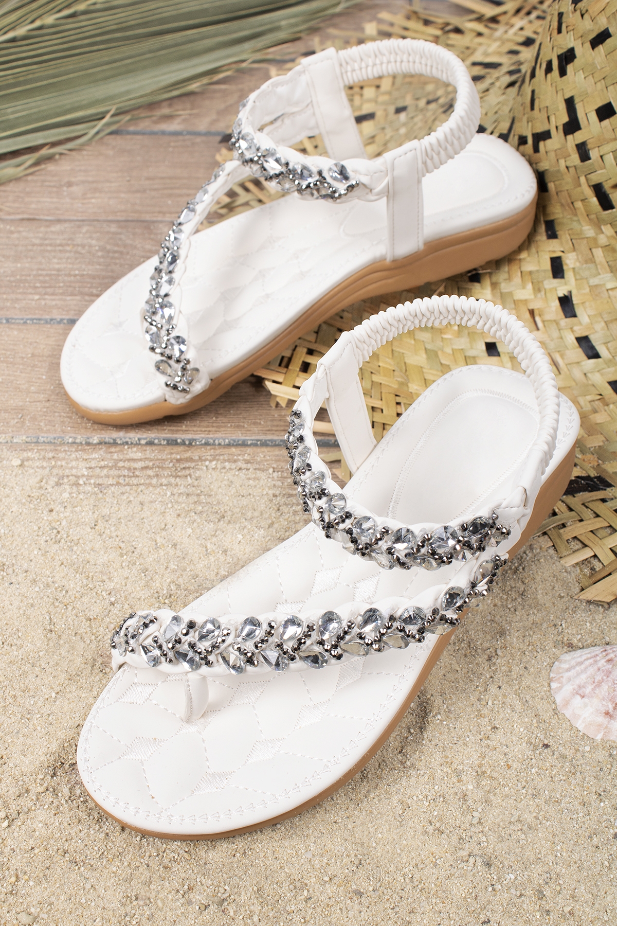 Beauty Anatomik Parmak Arası Taşlı Günlük Kadın Sandalet - Görsel 2