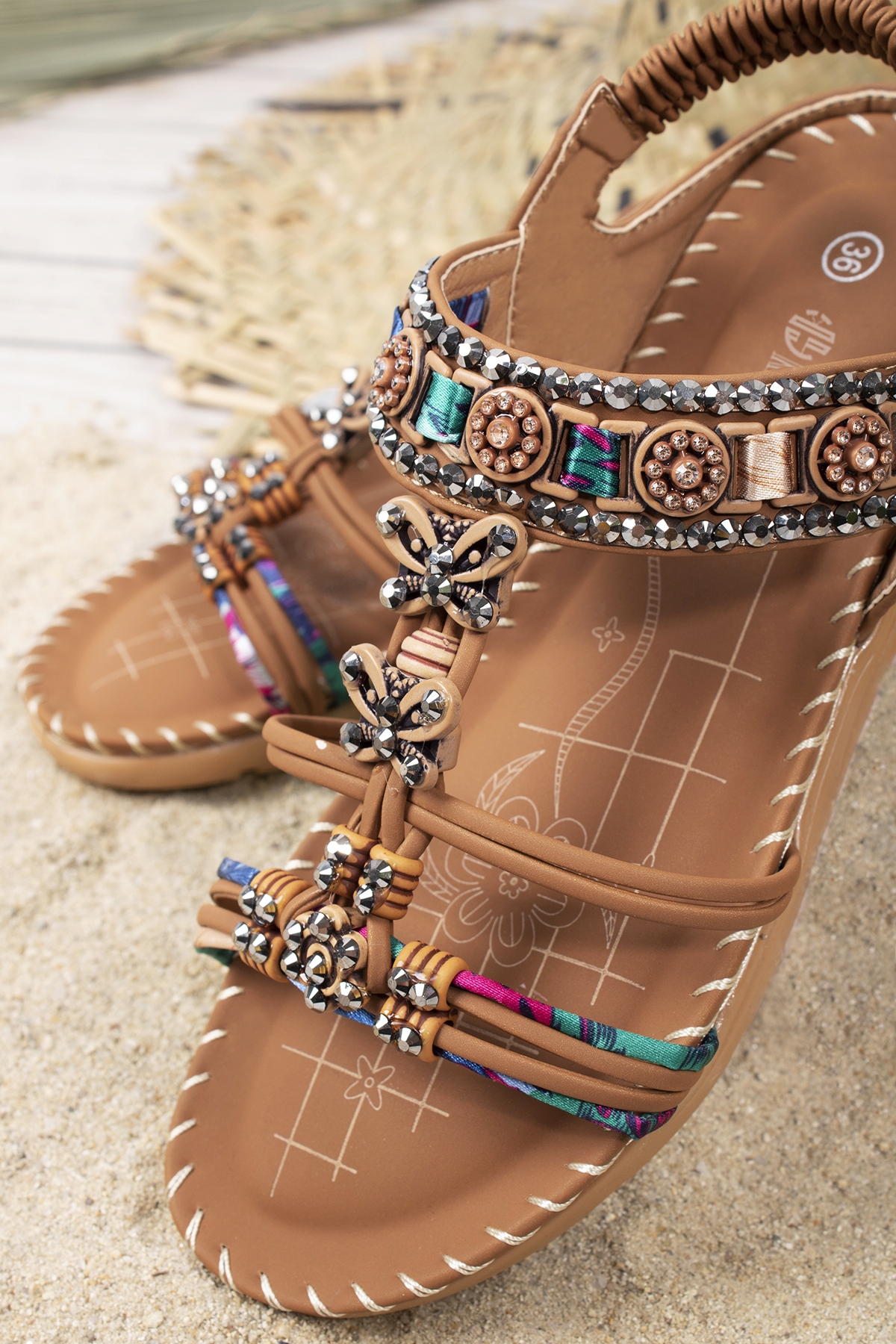 Marina Anatomik Fashion Taşlı Günlük Kadın Sandalet - Görsel 3