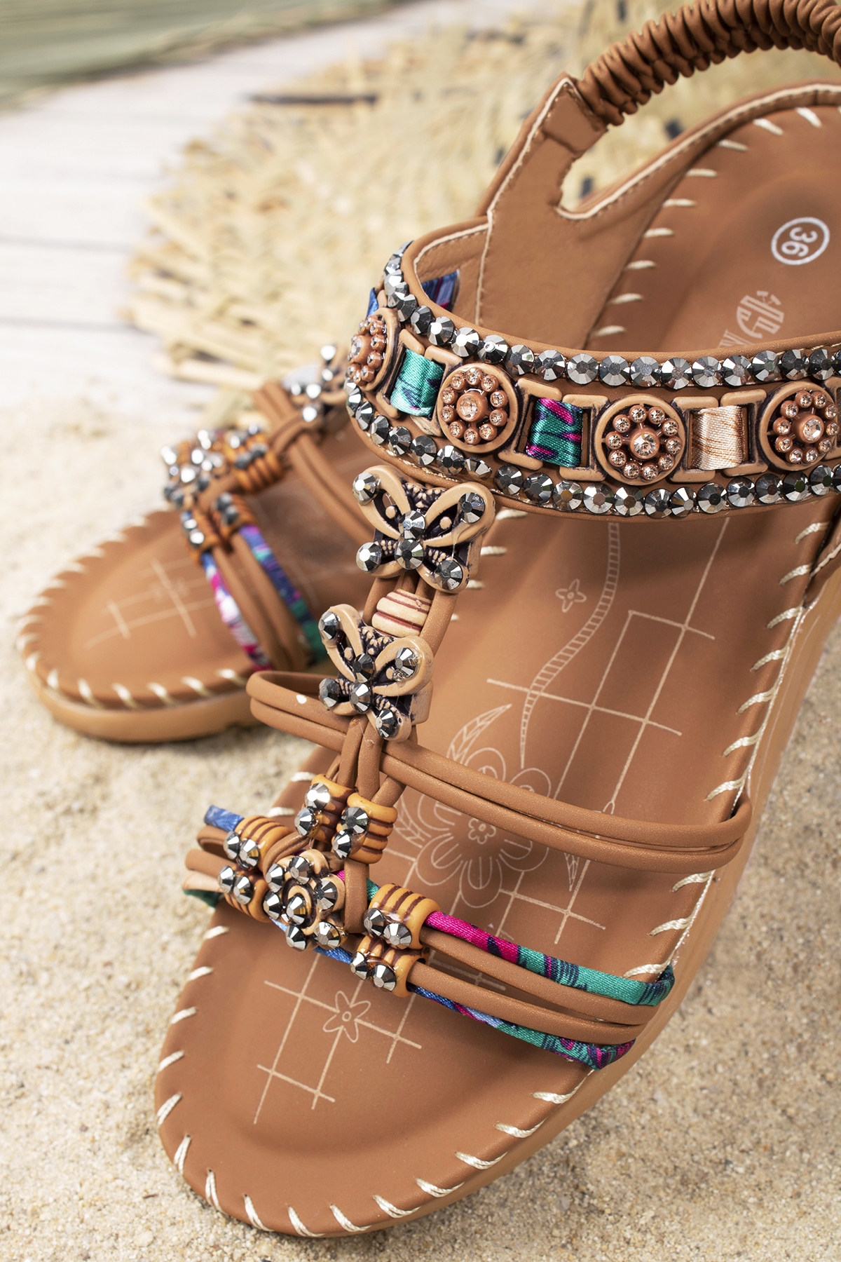 Marina Anatomik Fashion Taşlı Günlük Kadın Sandalet - Görsel 5