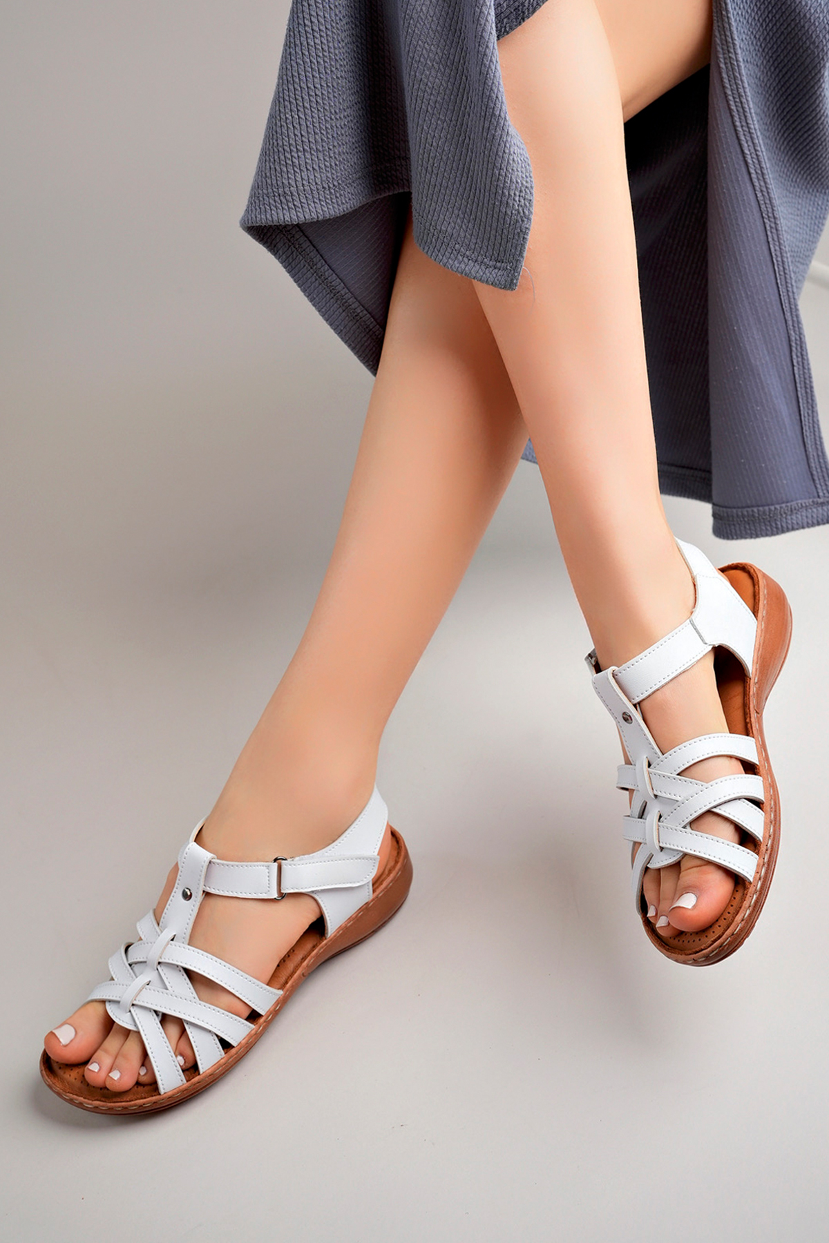 Elisa Anatomik Ortopedik Hakiki Deri Rahat Taban Kadın Sandalet - Görsel 3