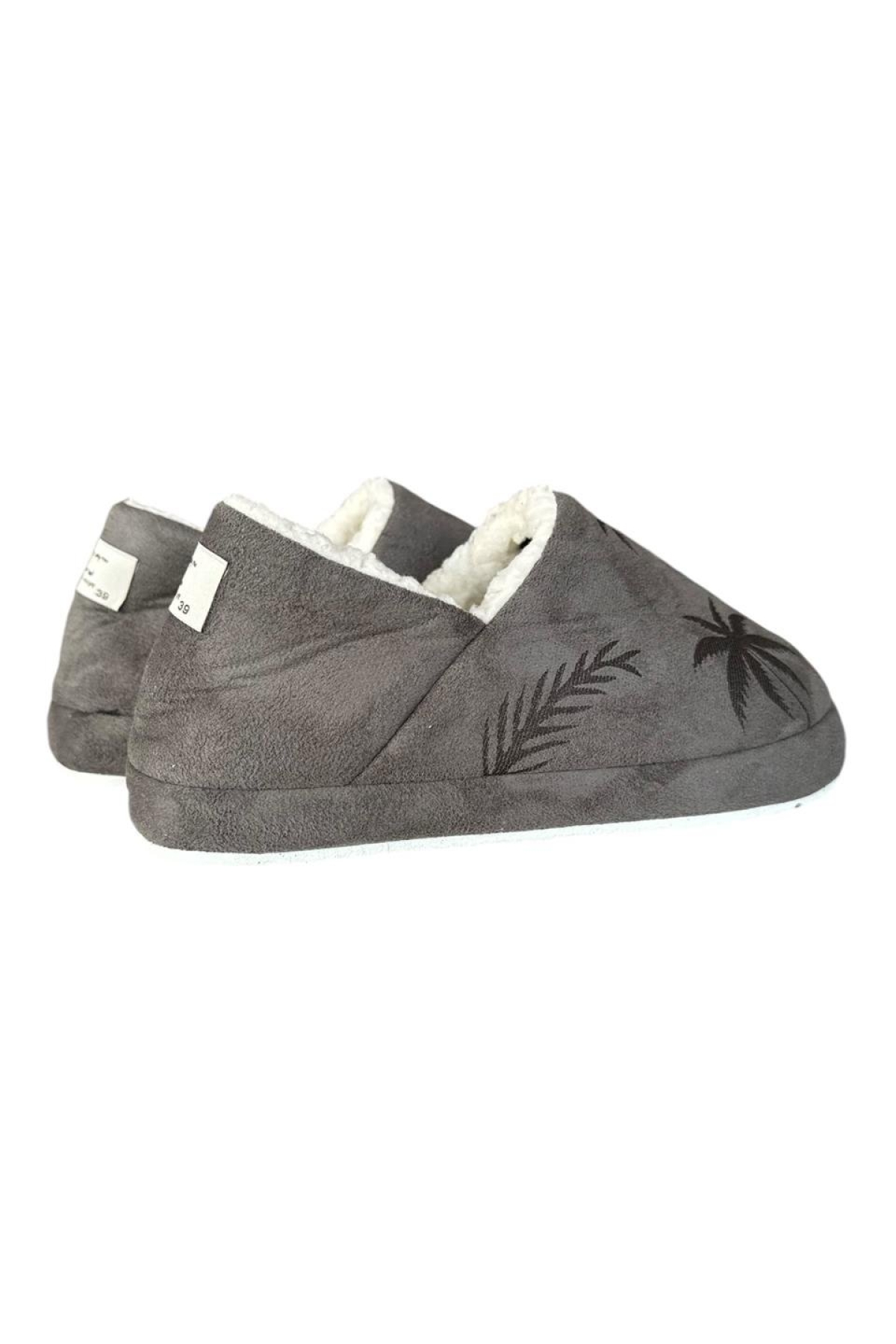 Ultra Hafif Palmiye Desenli Yünlü Ev Ayakkabısı Kadın Panduf FÜME - Görsel 4