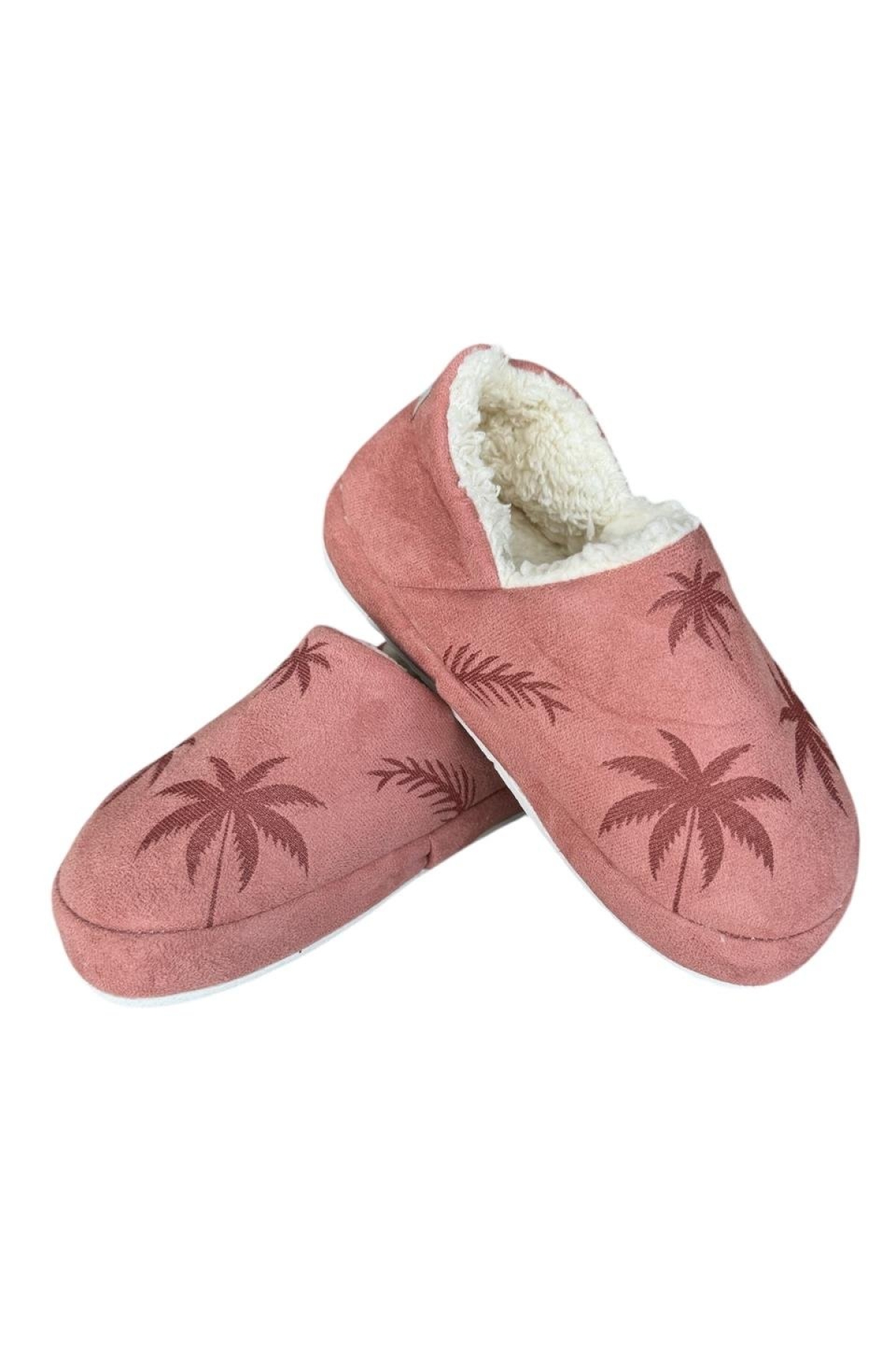 Ultra Hafif Palmiye Desenli Yünlü Ev Ayakkabısı Kadın Panduf PUDRA - Görsel 5