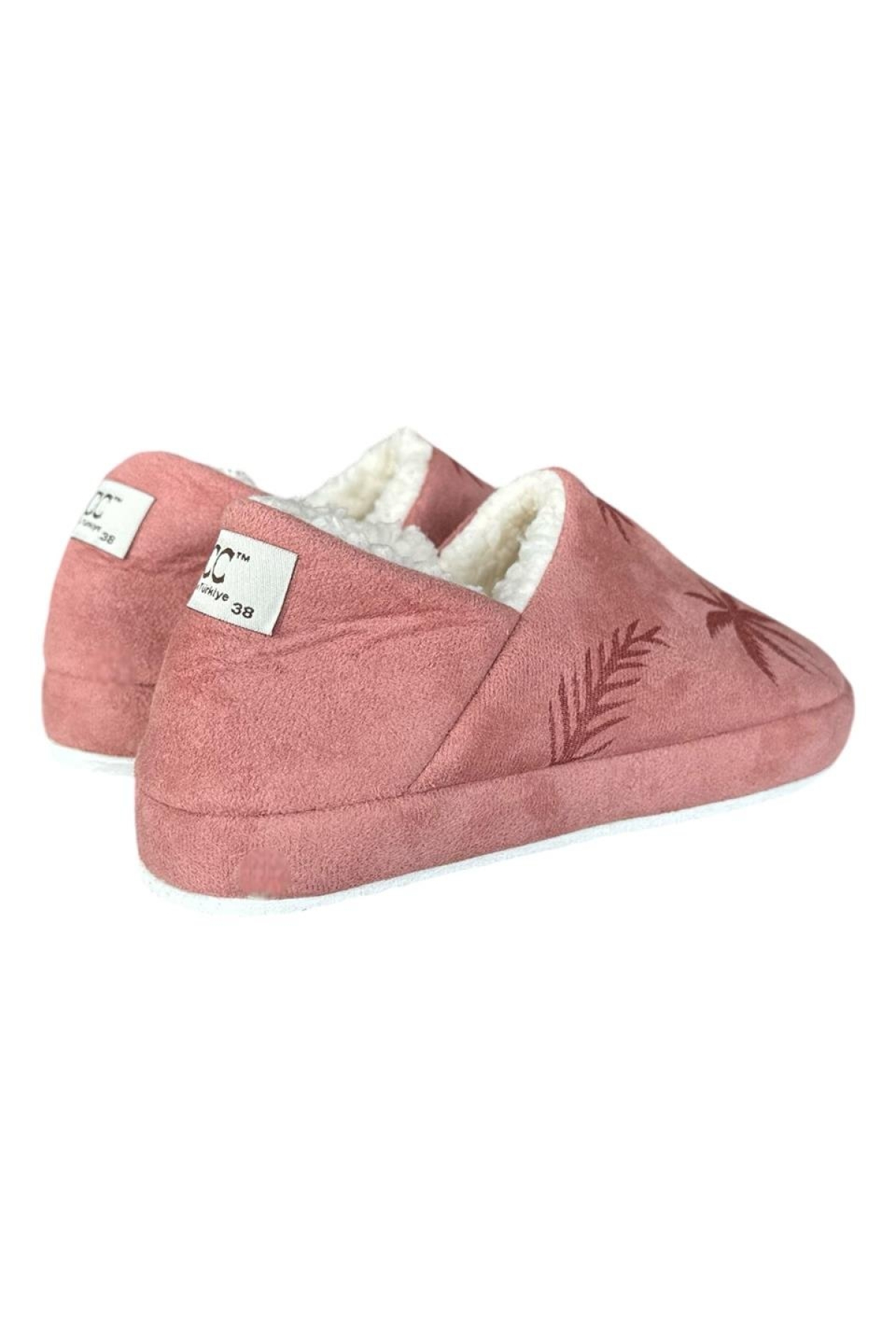 Ultra Hafif Palmiye Desenli Yünlü Ev Ayakkabısı Kadın Panduf PUDRA - Görsel 6