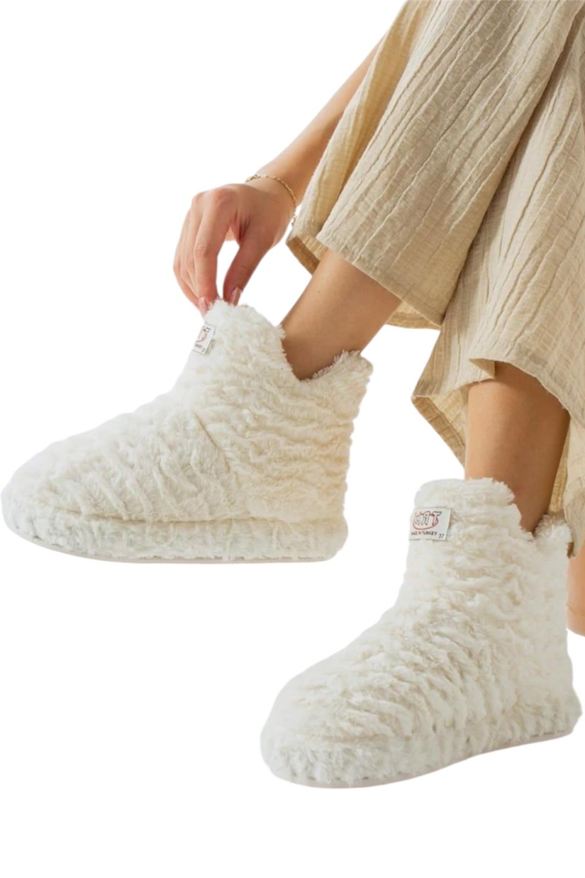 Kadın Panduf Kaydırmaz Taban Ev Botu Kalın Hafif Taban BEYAZ - Görsel 3
