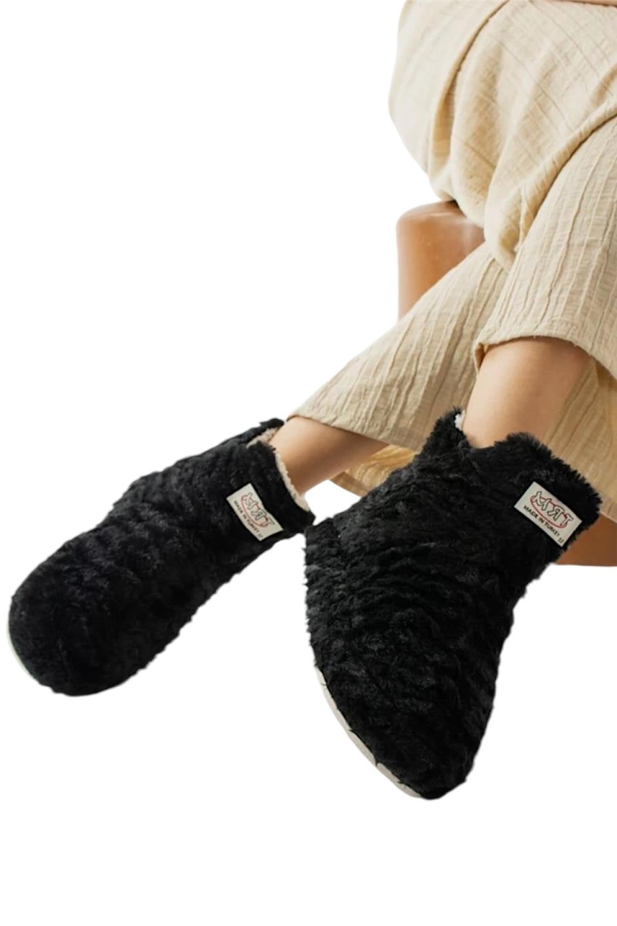 Kadın Panduf Kaydırmaz Taban Ev Botu Kalın Hafif Taban SİYAH - Görsel 3