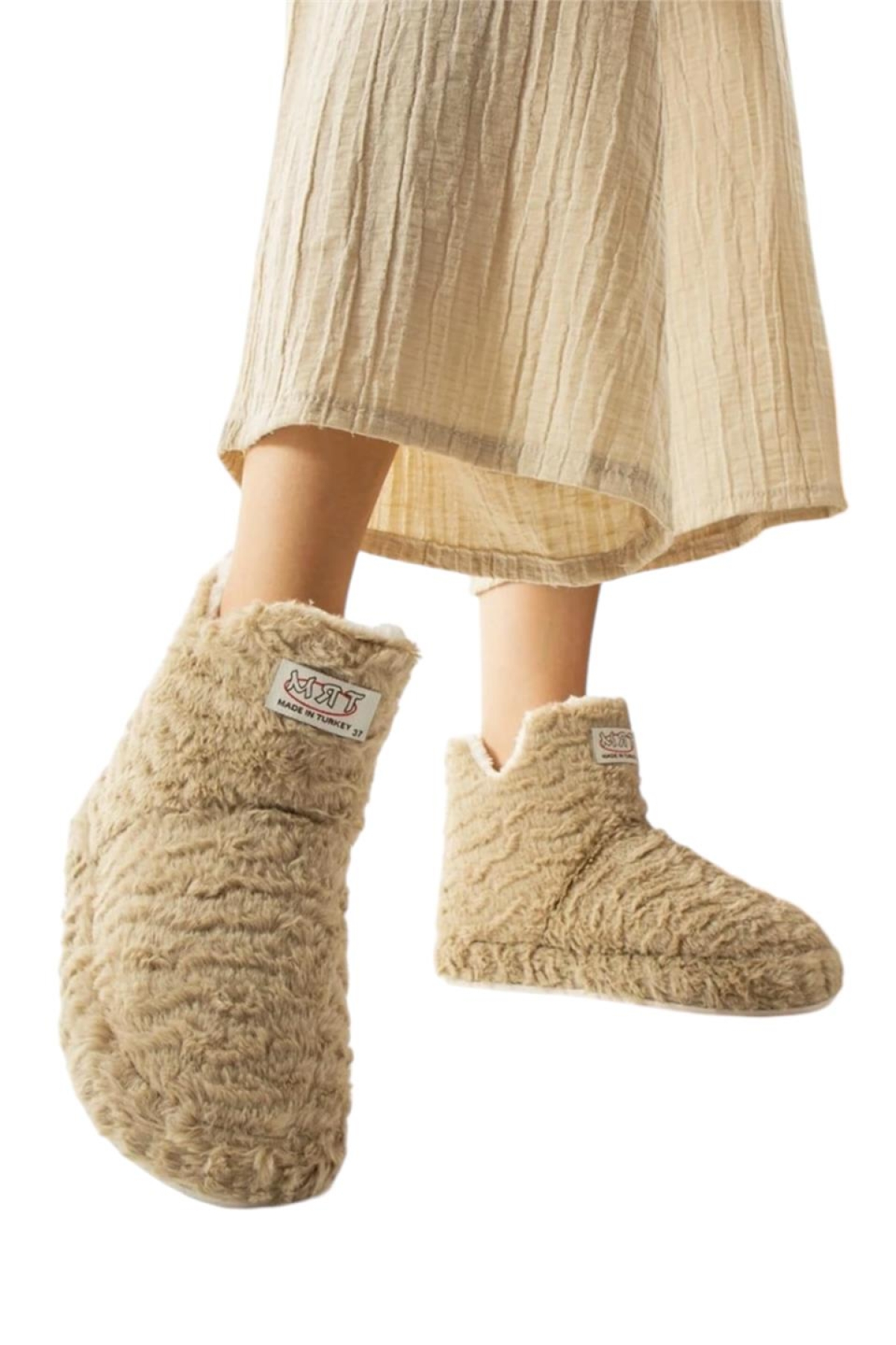 Kadın Panduf Kaydırmaz Taban Ev Botu Kalın Hafif Taban BEJ - Görsel 2