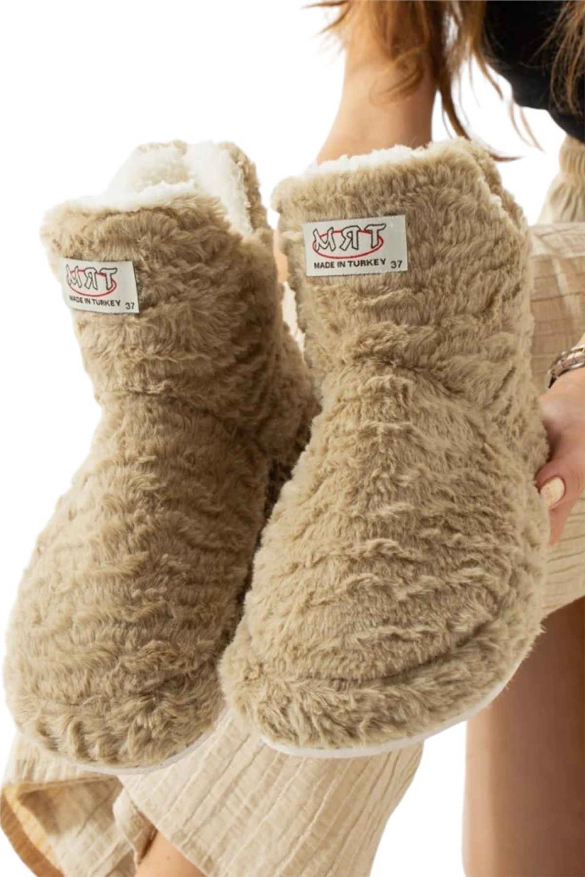 Kadın Panduf Kaydırmaz Taban Ev Botu Kalın Hafif Taban BEJ - Görsel 4