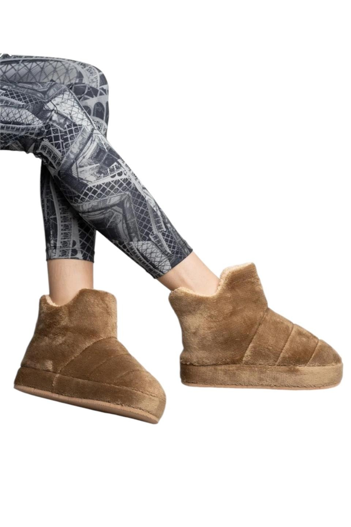 Kadın Panduf Ev Ayakkabısı Ev Botu Kalın Hafif Taban KAHVERENGİ - Görsel 3
