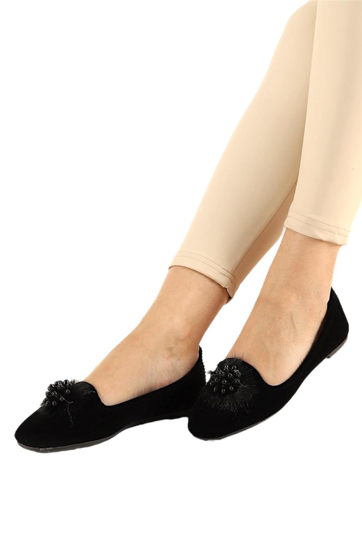 Süet Tokalı Ev Ayakkabısı Günlük Kadın Babet SİYAH - Görsel 2