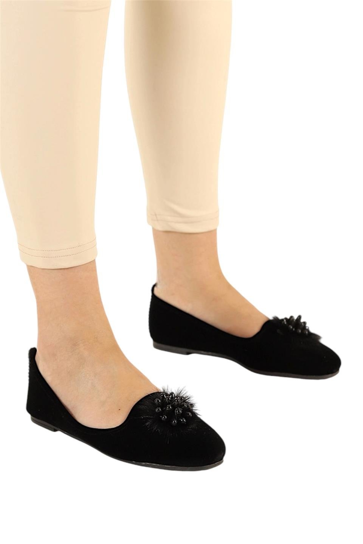 Süet Tokalı Ev Ayakkabısı Günlük Kadın Babet SİYAH - Görsel 3