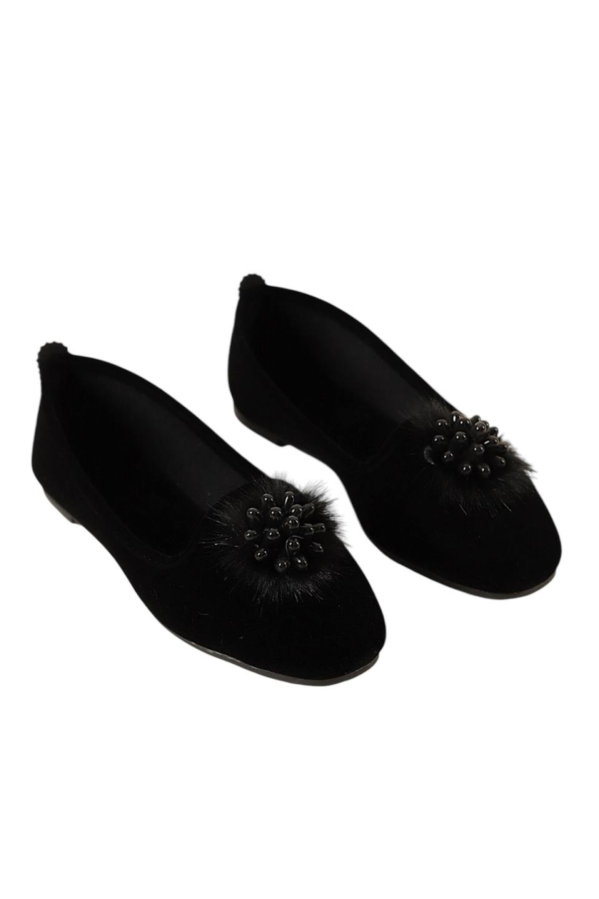 Süet Tokalı Ev Ayakkabısı Günlük Kadın Babet SİYAH - Görsel 6