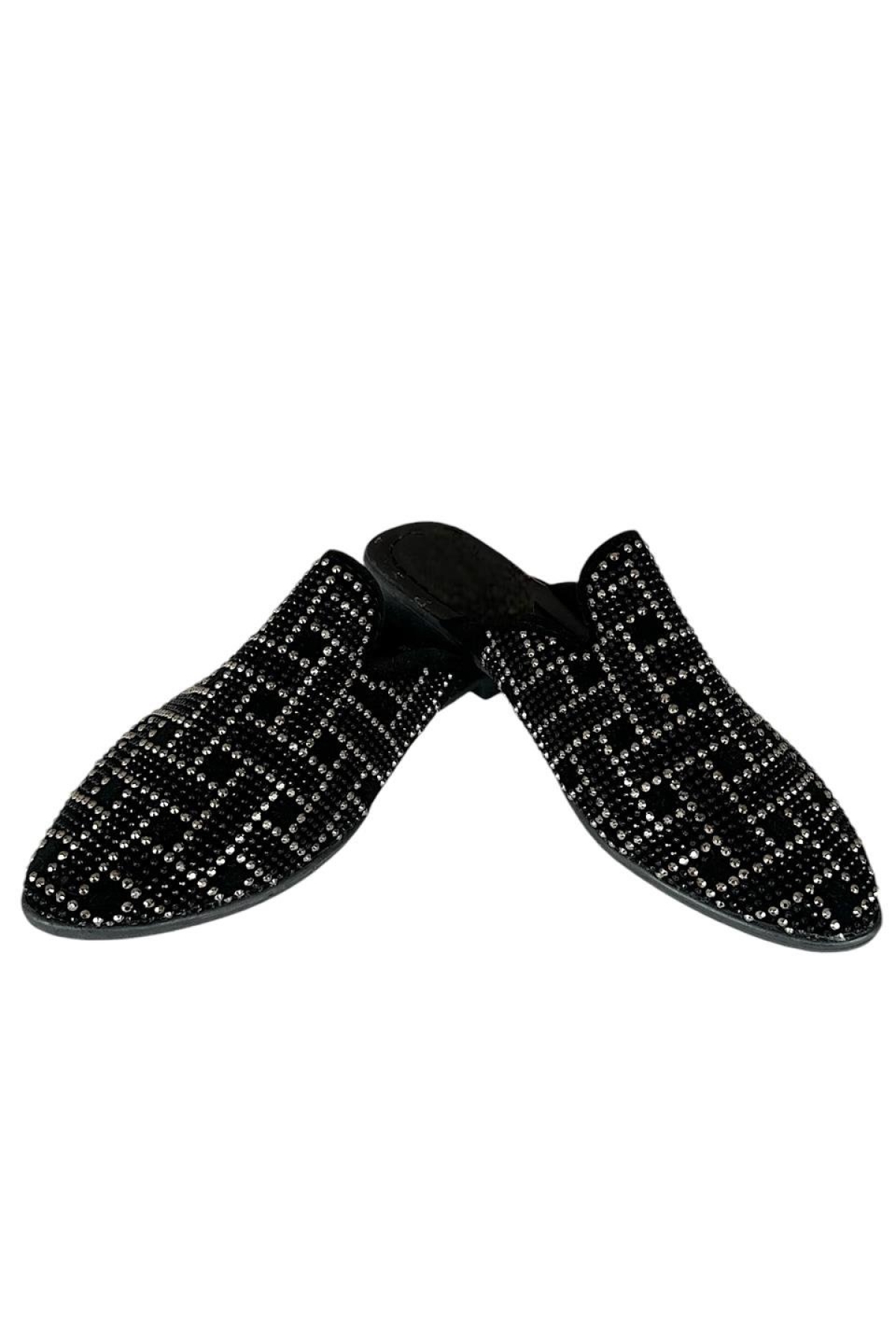 Süet Sivri Burun Taş Tasarımlı Kadın Terlik SİYAH - GÜMÜŞ - Görsel 5