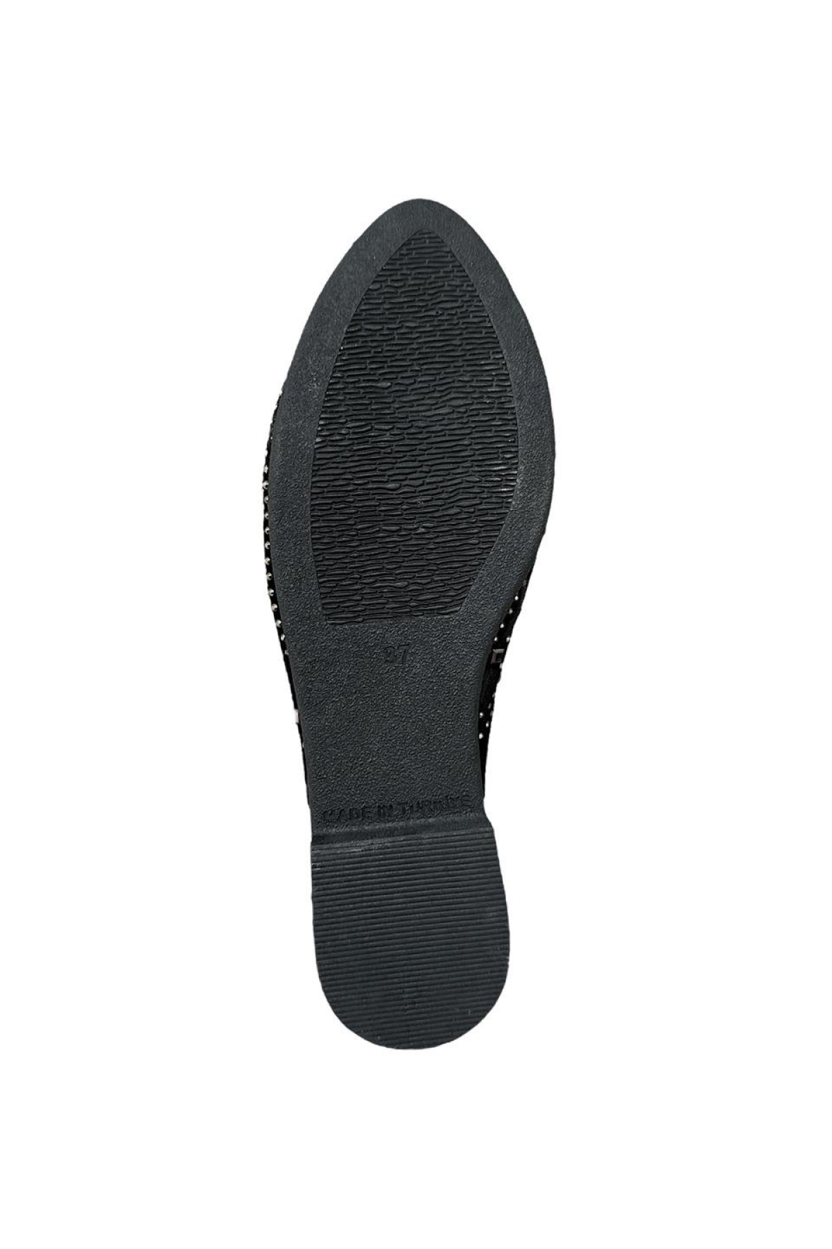 Süet Sivri Burun Taş Tasarımlı Kadın Terlik SİYAH - GÜMÜŞ - Görsel 8