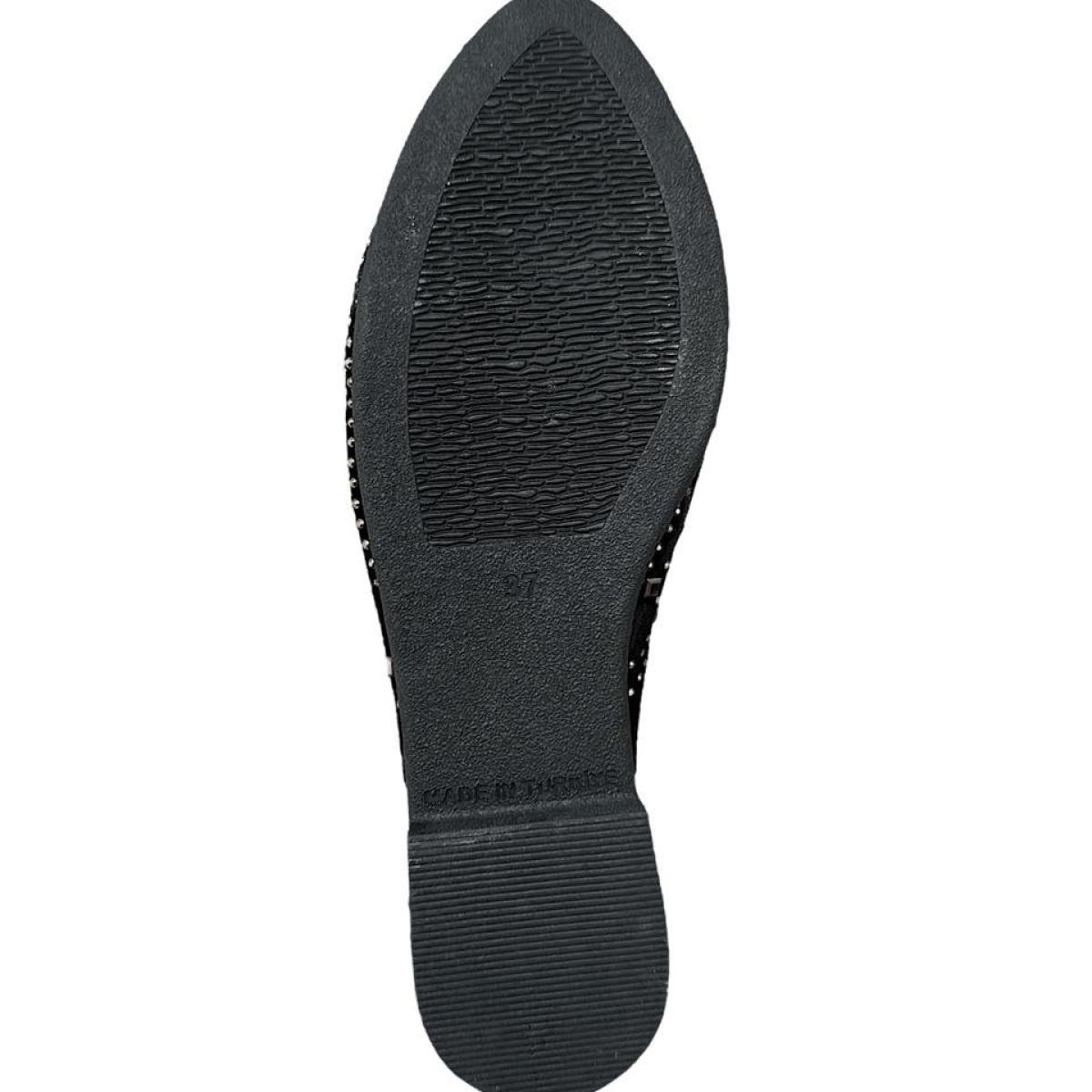 Süet Sivri Burun Taş Tasarımlı Kadın Terlik SİYAH - GÜMÜŞ - Görsel 9