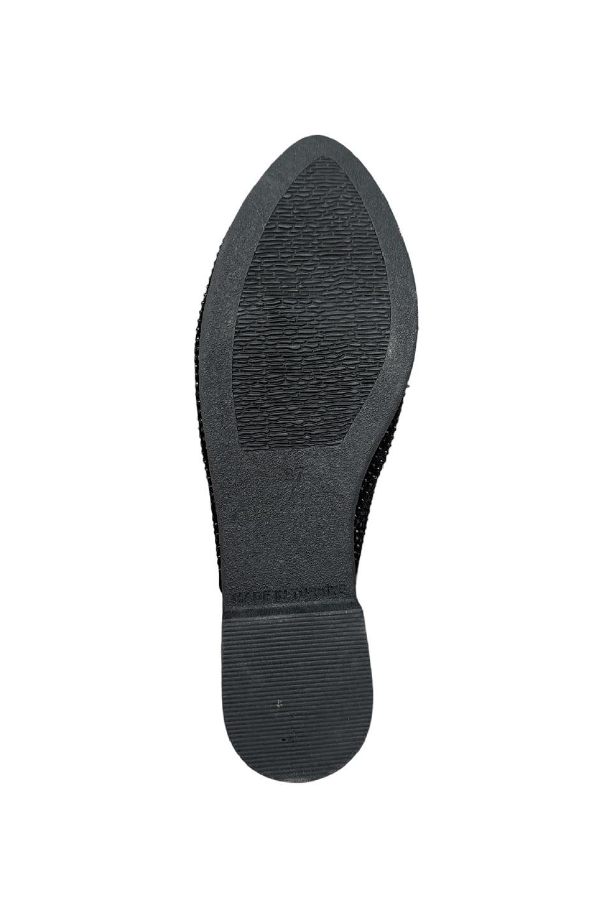 Süet Sivri Burun Taş Tasarımlı Kadın Terlik SİYAH - PLATİN - Görsel 7