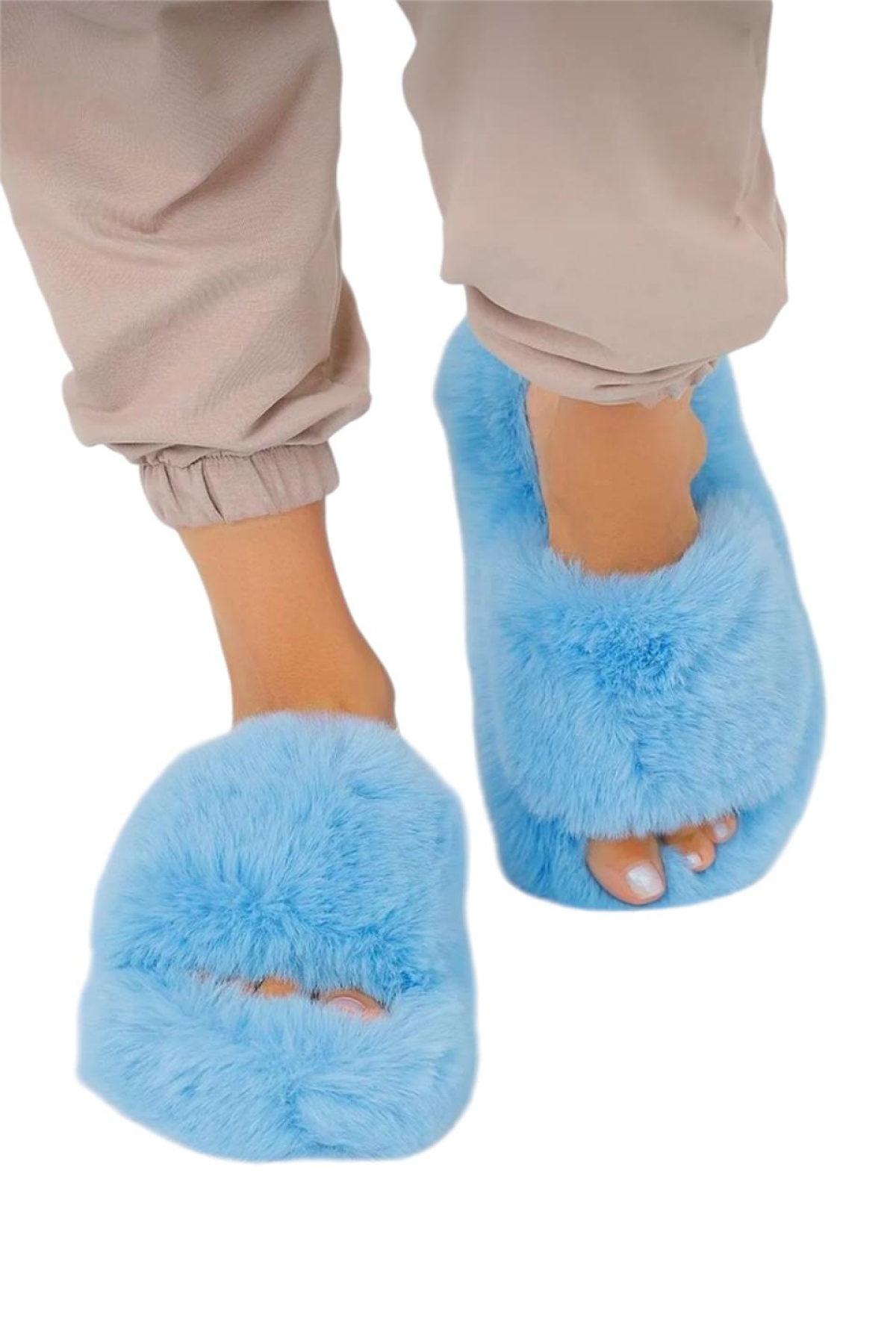 Ekstra Yumuşak Tüylü Kadın Terlik MAVİ - Görsel 2