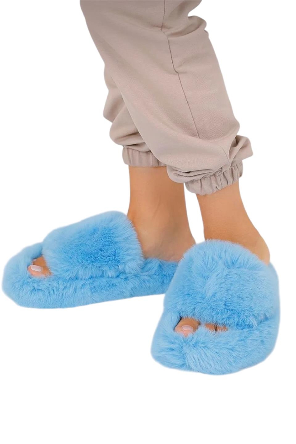 Ekstra Yumuşak Tüylü Kadın Terlik MAVİ - Görsel 3