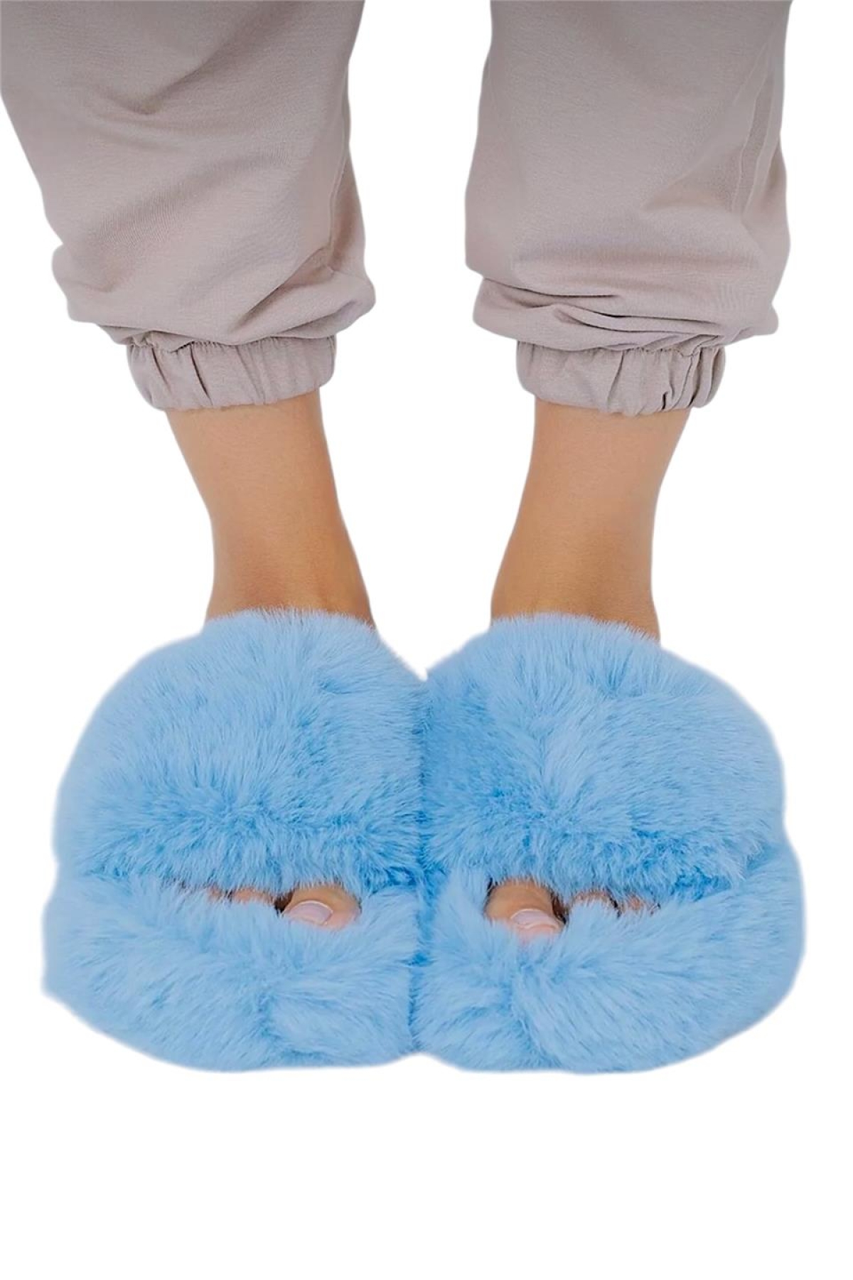 Ekstra Yumuşak Tüylü Kadın Terlik MAVİ - Görsel 5