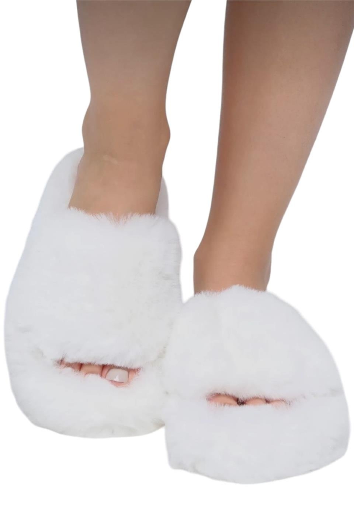 Ekstra Yumuşak Tüylü Kadın Terlik BEYAZ - Görsel 2
