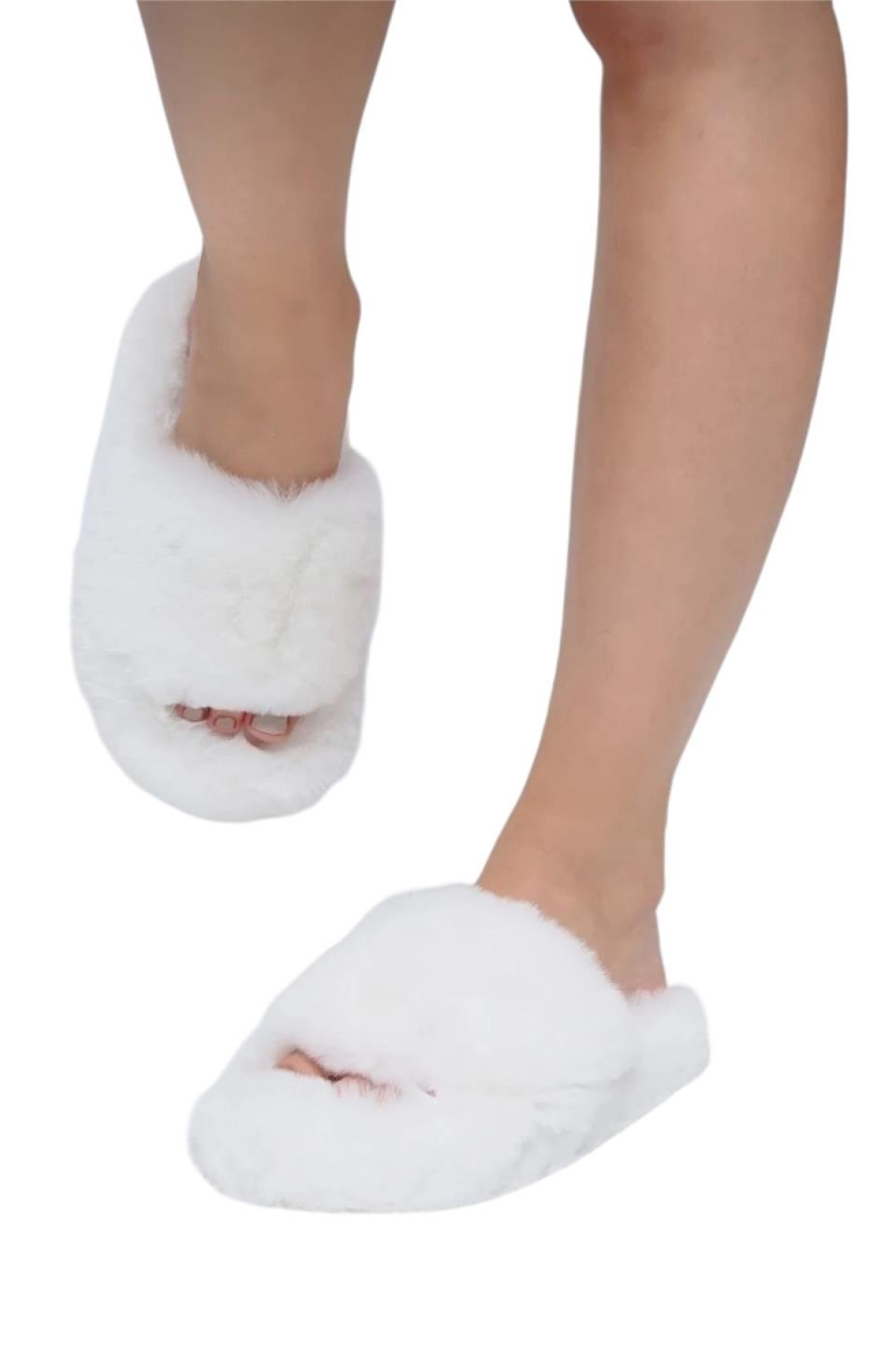 Ekstra Yumuşak Tüylü Kadın Terlik BEYAZ - Görsel 3