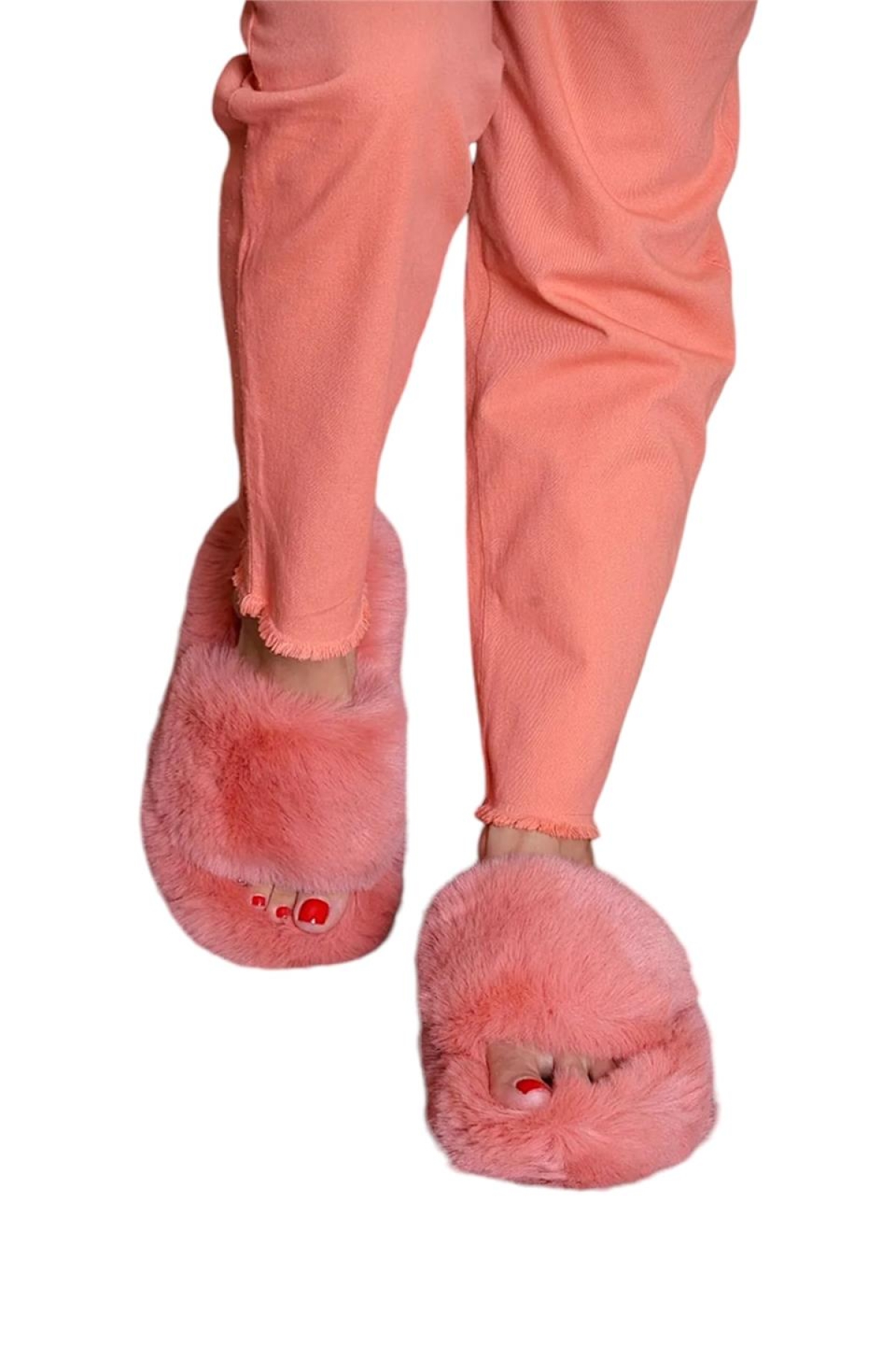Ekstra Yumuşak Tüylü Kadın Terlik FUŞYA - Görsel 2