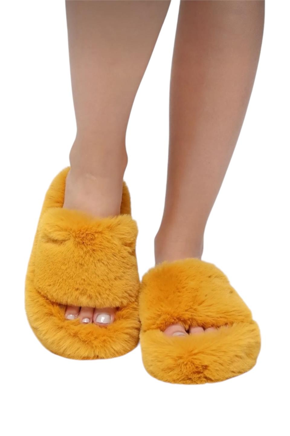 Ekstra Yumuşak Tüylü Kadın Terlik SARI - Görsel 2
